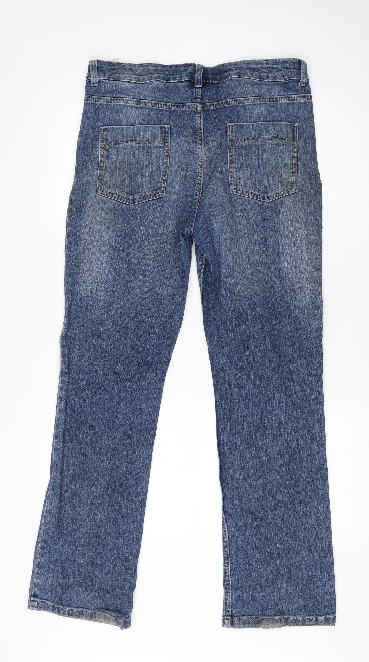 M&S Womens Blue  Cotton Straight Jeans Size 14 L28 in Regular