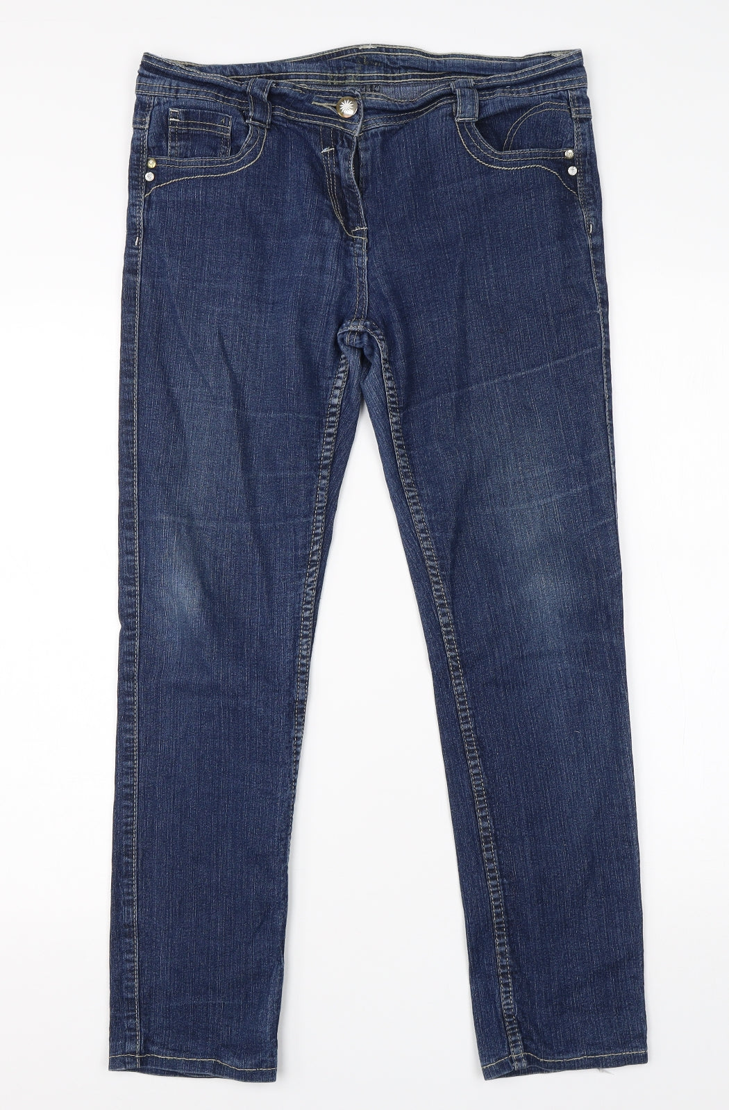 Preworn Womens Blue  Cotton Straight Jeans Size 12 L26 in Regular