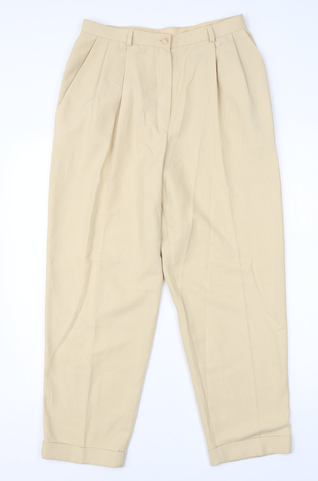 M&S Womens Beige  Viscose Dress Pants Trousers Size 14 L24 in Regular