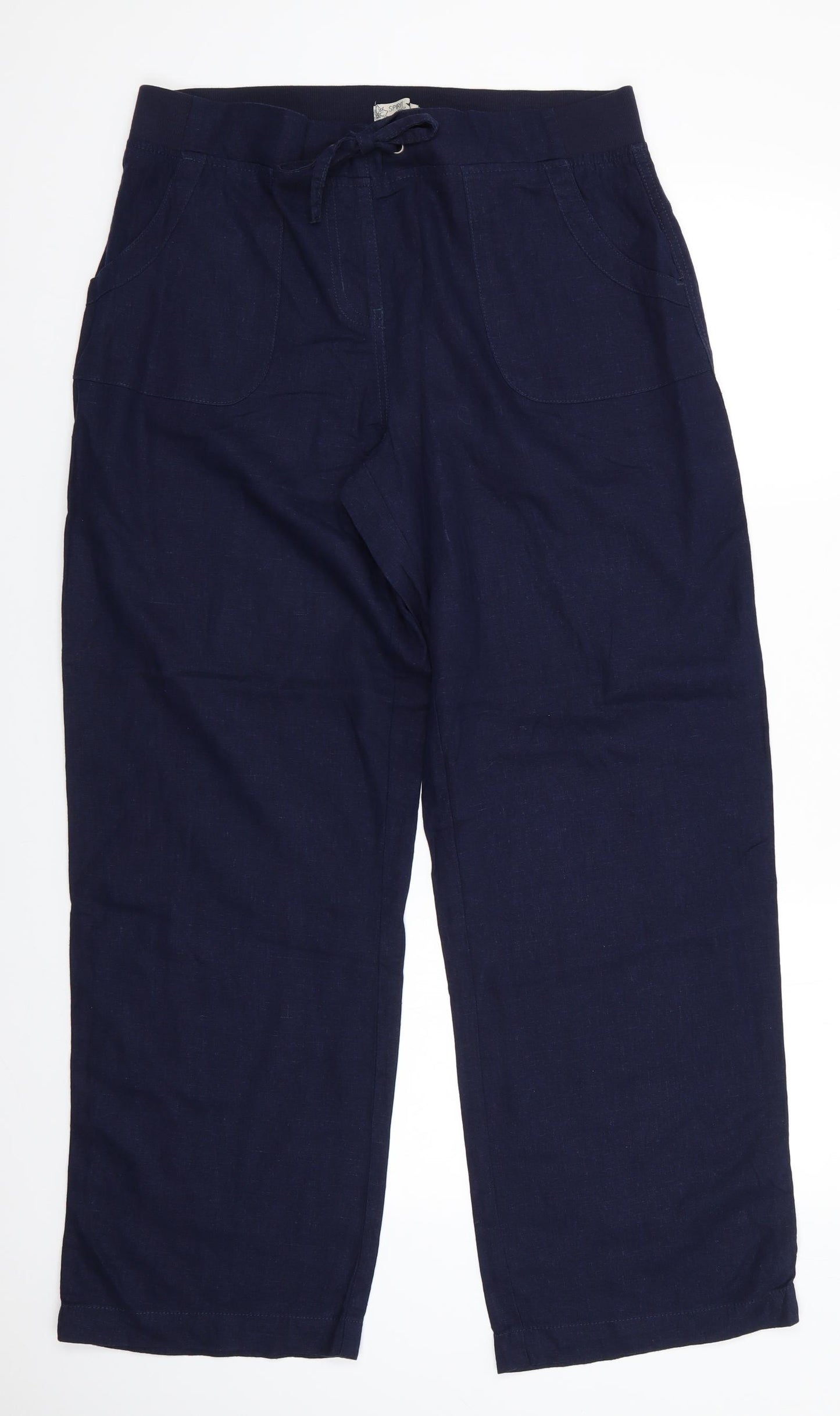 Spirit at M&CO Womens Blue  Linen Trousers  Size 16 L30 in Regular  - Navy Blue Back Elastication