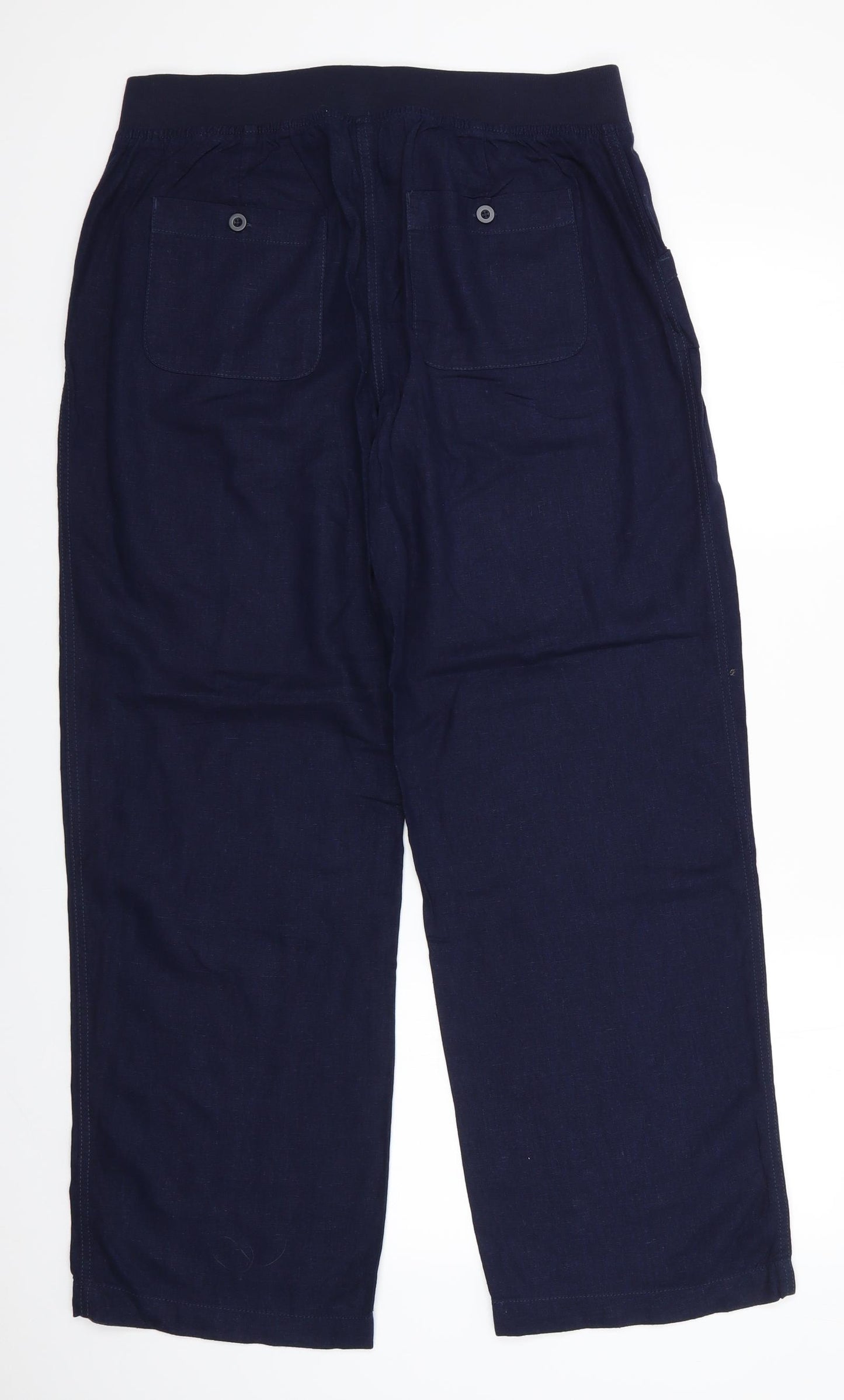 Spirit at M&CO Womens Blue  Linen Trousers  Size 16 L30 in Regular  - Navy Blue Back Elastication