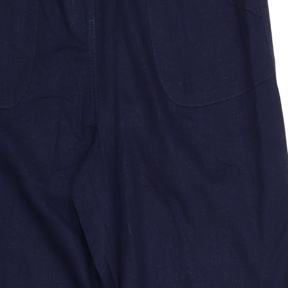 Spirit at M&CO Womens Blue  Linen Trousers  Size 16 L30 in Regular  - Navy Blue Back Elastication
