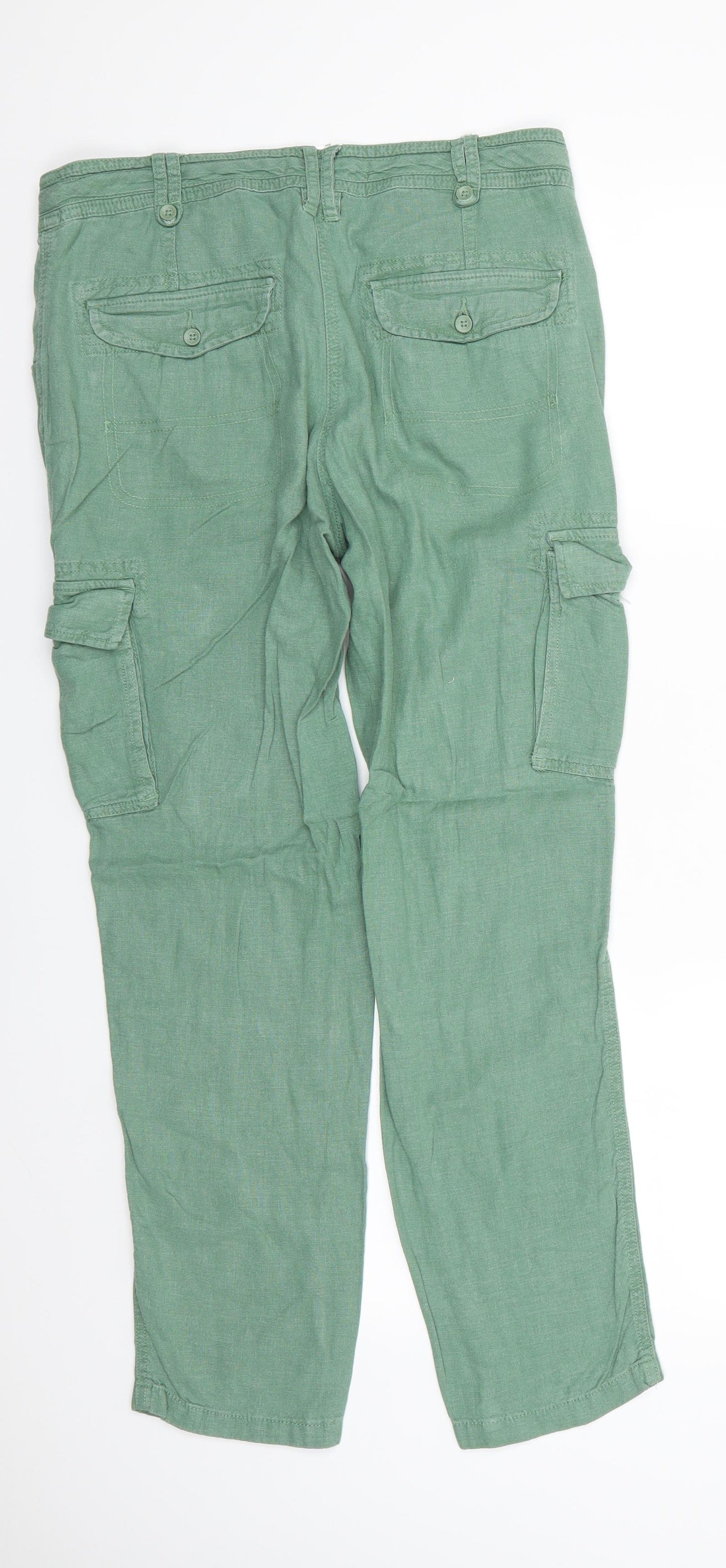 NEXT Womens Green  Linen Cargo Trousers Size 10 L29 in Regular  - Linen Look trousers Mid Green Drawstring