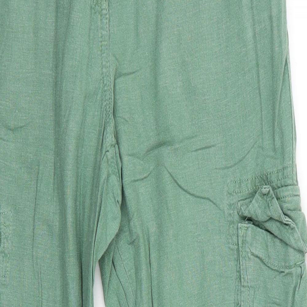 NEXT Womens Green  Linen Cargo Trousers Size 10 L29 in Regular  - Linen Look trousers Mid Green Drawstring