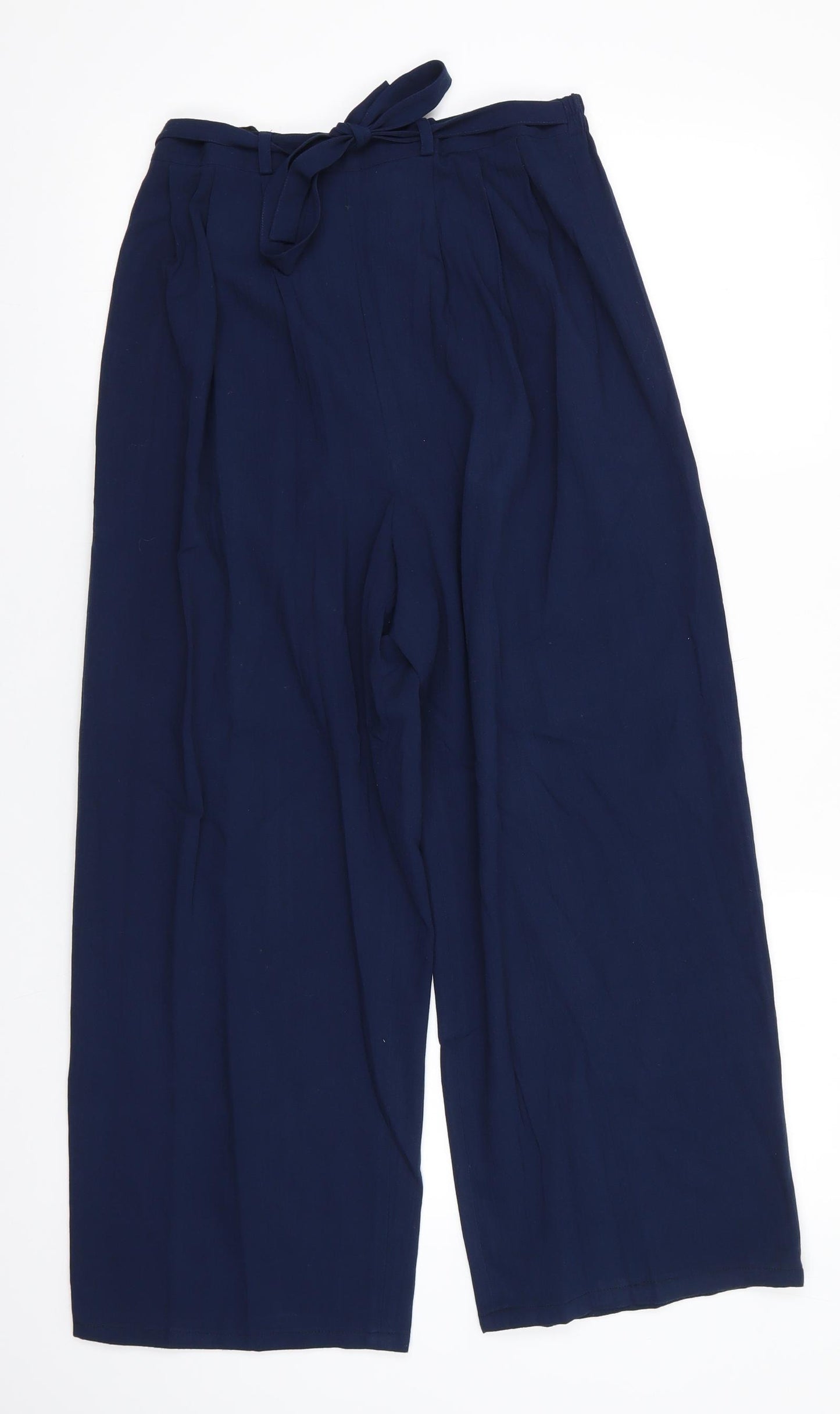 Classic Woman Womens Blue  Polyester Cropped Trousers Size 12 L24 in Regular  - Back Elastication Wide Legged