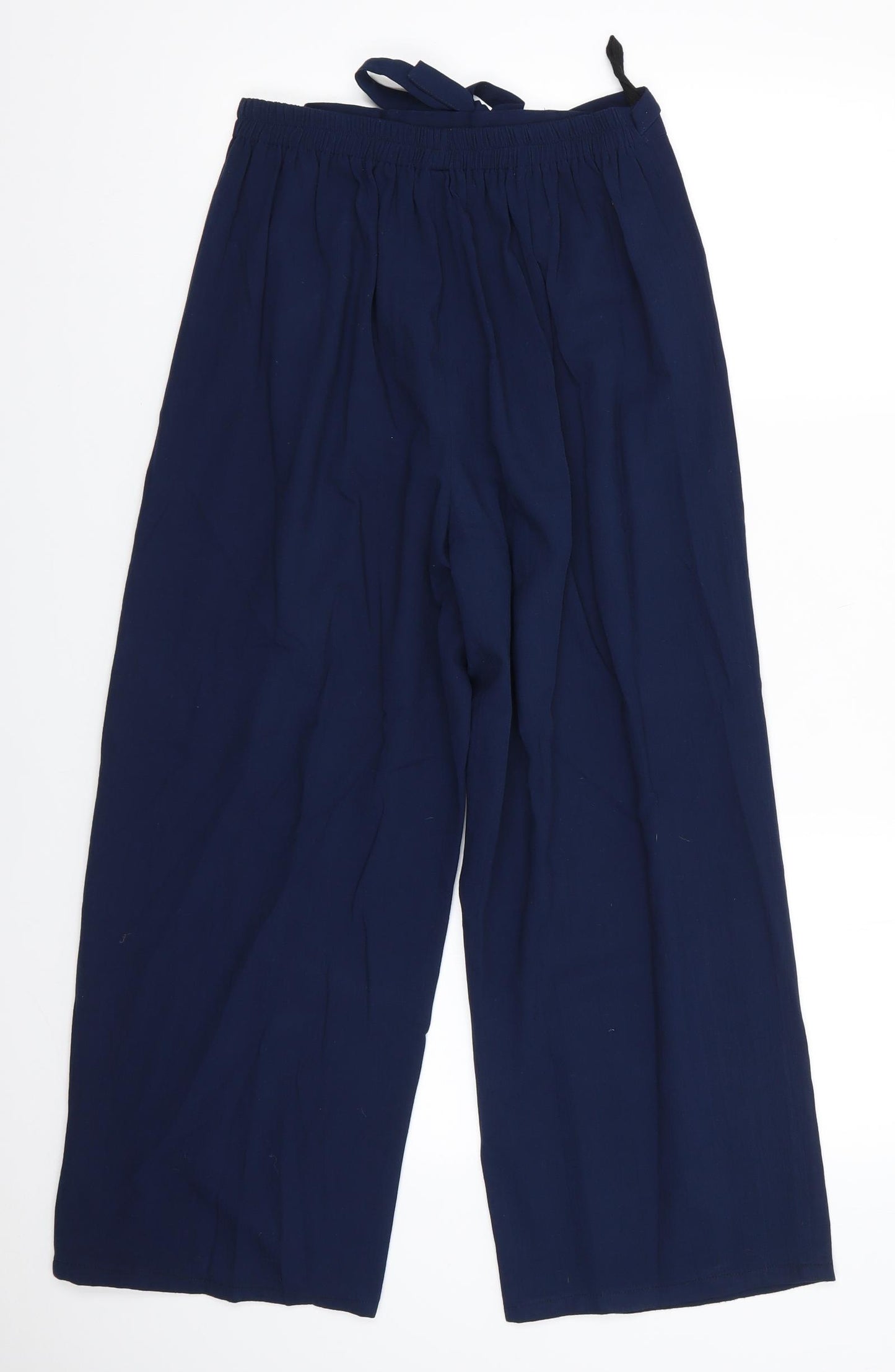 Classic Woman Womens Blue  Polyester Cropped Trousers Size 12 L24 in Regular  - Back Elastication Wide Legged