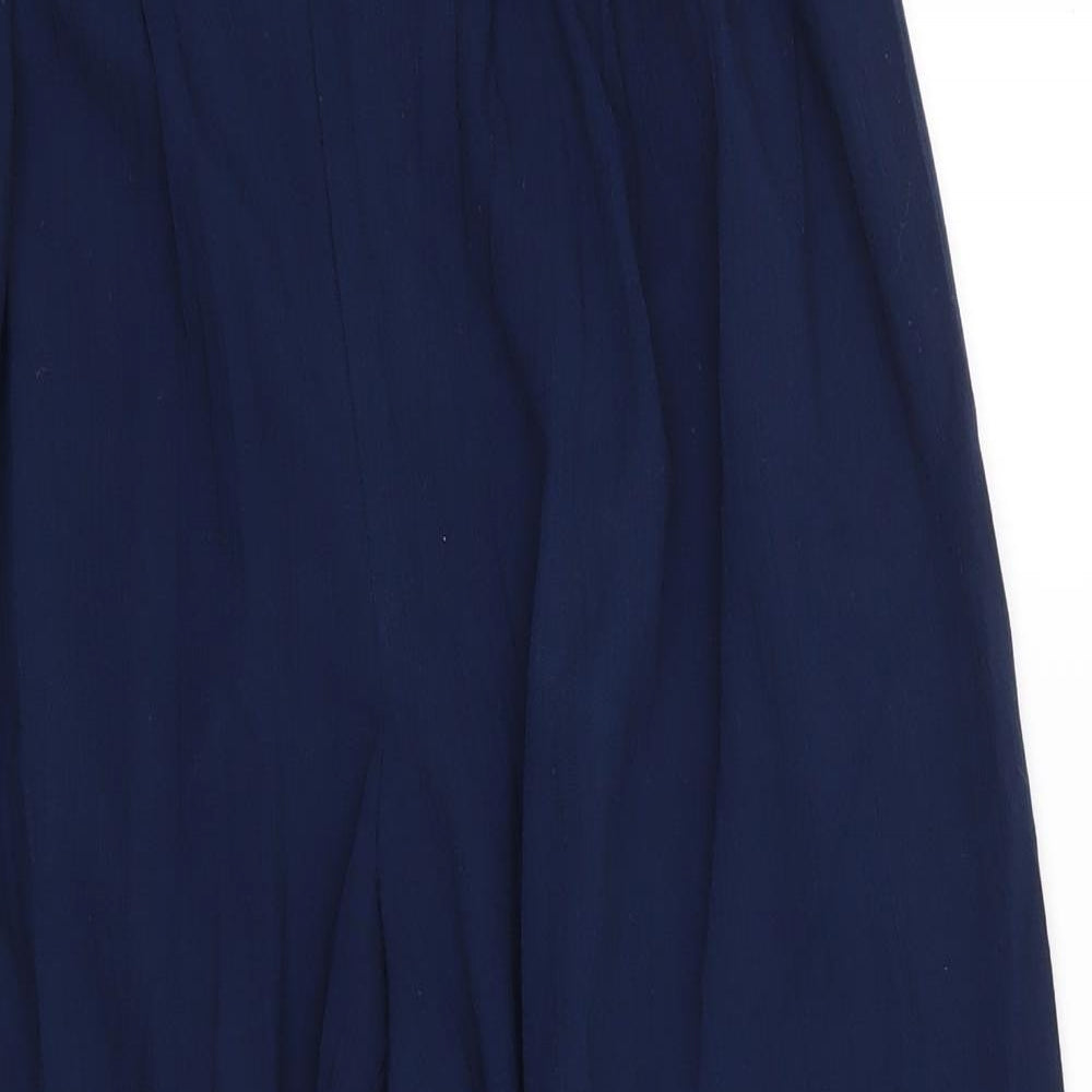 Classic Woman Womens Blue  Polyester Cropped Trousers Size 12 L24 in Regular  - Back Elastication Wide Legged