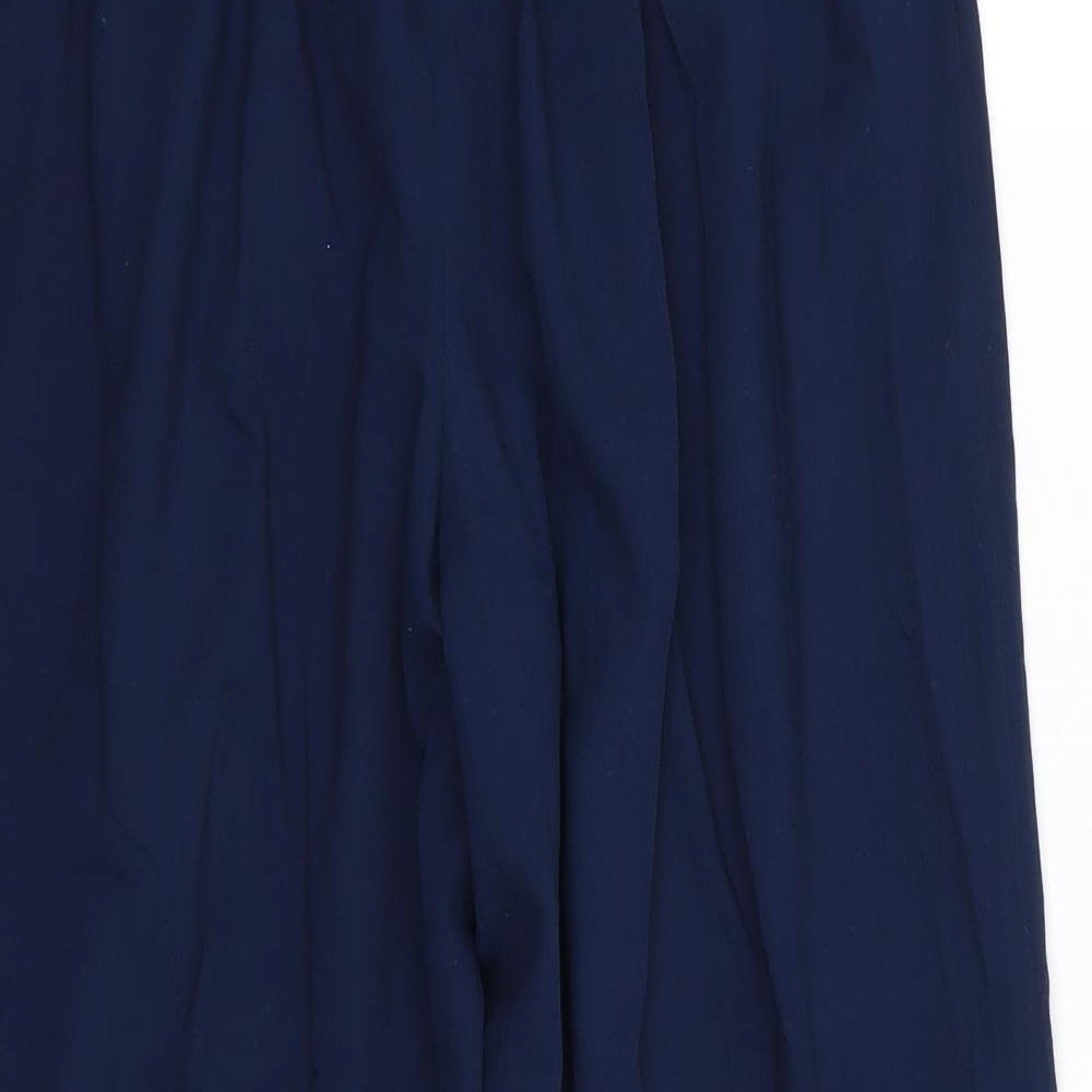 Classic Woman Womens Blue  Polyester Cropped Trousers Size 12 L24 in Regular  - Back Elastication Wide Legged