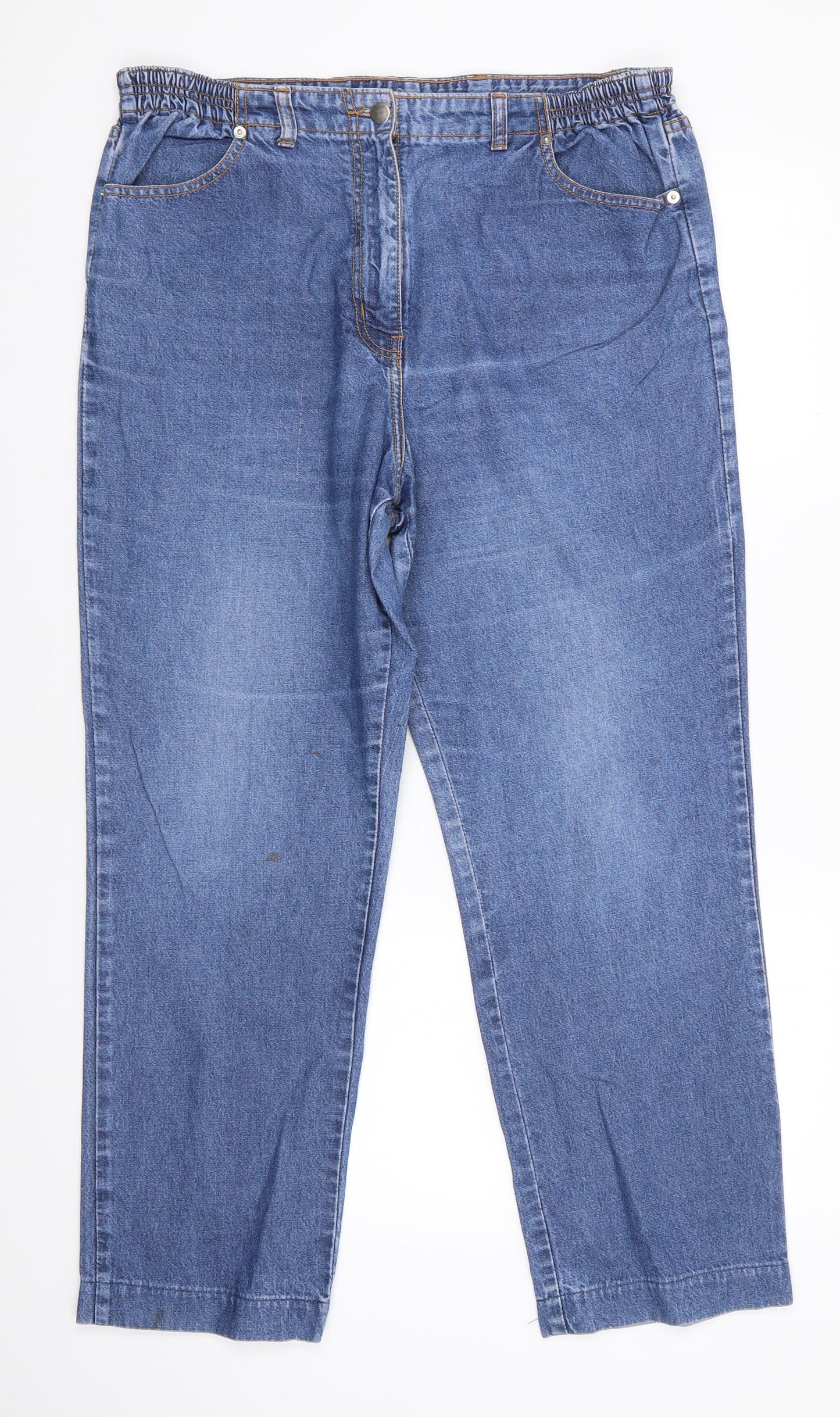 Bonmarché Womens Blue  Cotton Straight Jeans Size 16 L27 in Regular  - Side Elastication Mid Blue