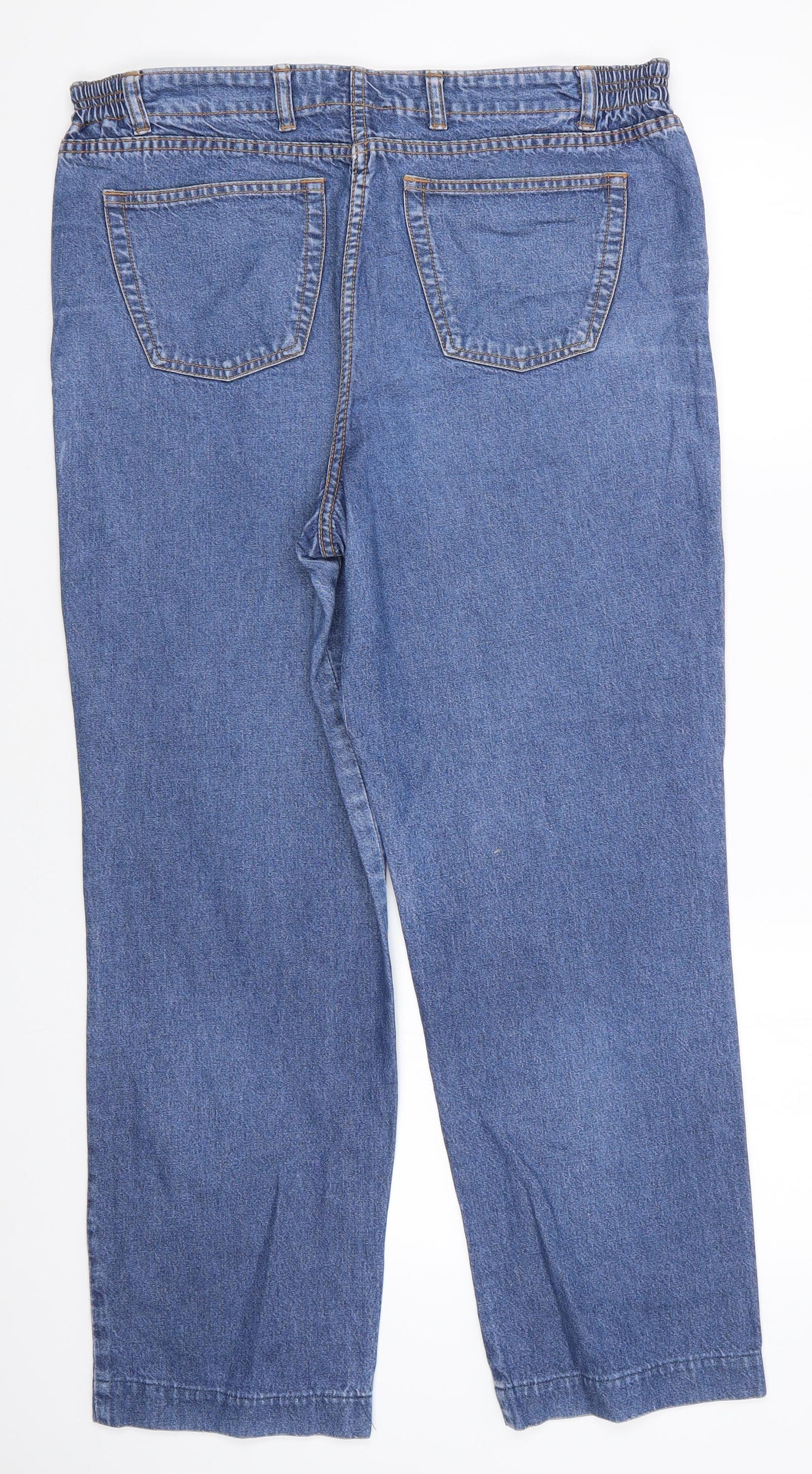 Bonmarché Womens Blue  Cotton Straight Jeans Size 16 L27 in Regular  - Side Elastication Mid Blue