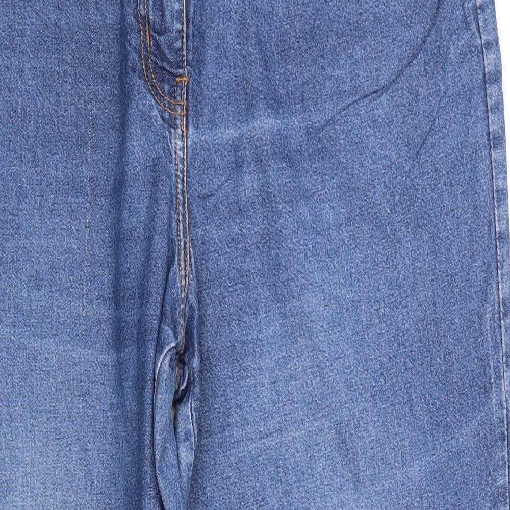 Bonmarché Womens Blue  Cotton Straight Jeans Size 16 L27 in Regular  - Side Elastication Mid Blue