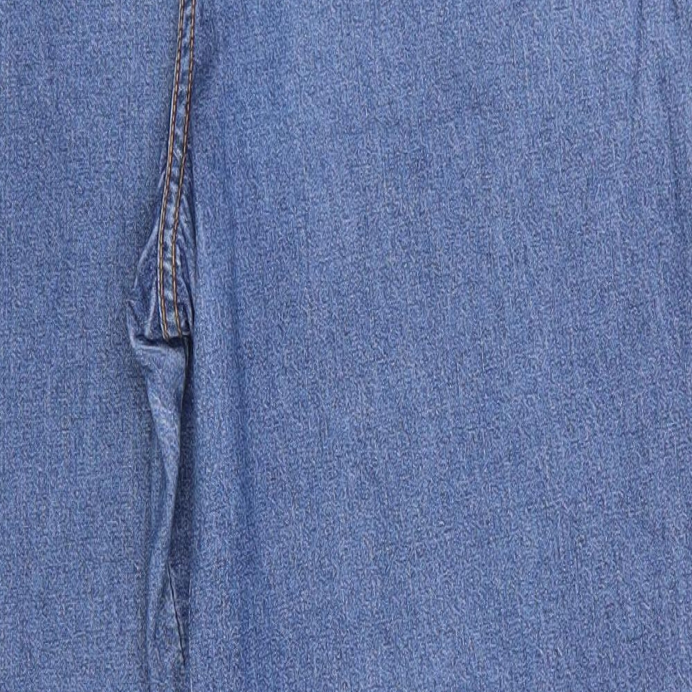 Bonmarché Womens Blue  Cotton Straight Jeans Size 16 L27 in Regular  - Side Elastication Mid Blue