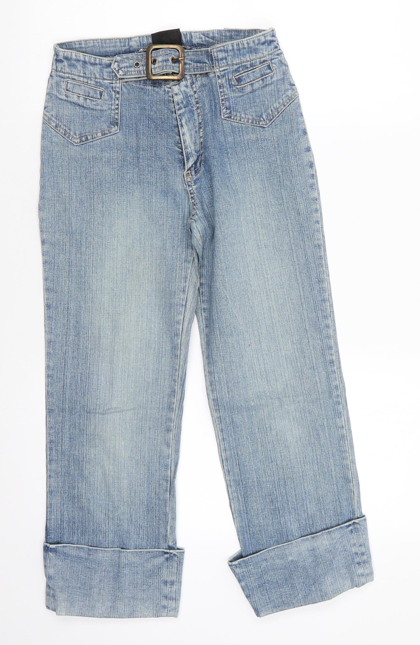 P Womens Blue  Cotton Cropped Jeans Size 10 L23 in Regular  - Vented Turn Ups
