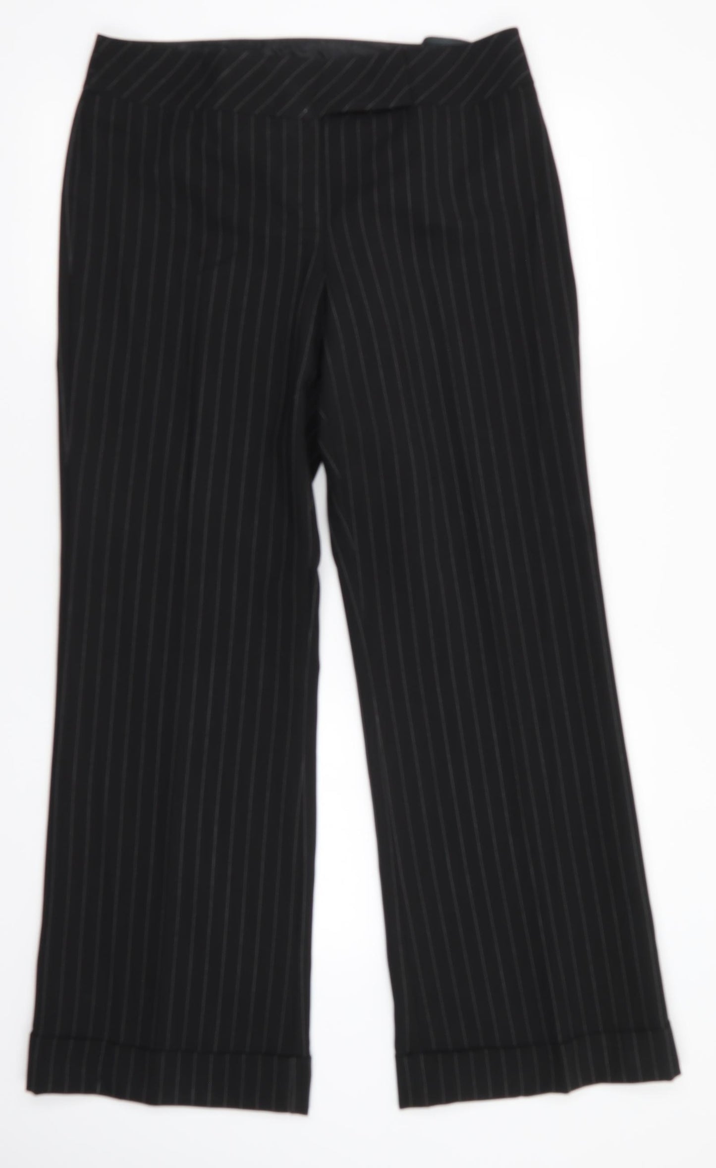 Dorothy Perkins Womens Black Striped Polyester Trousers  Size 14 L30.5 in Regular  - White Stripe Turn Ups