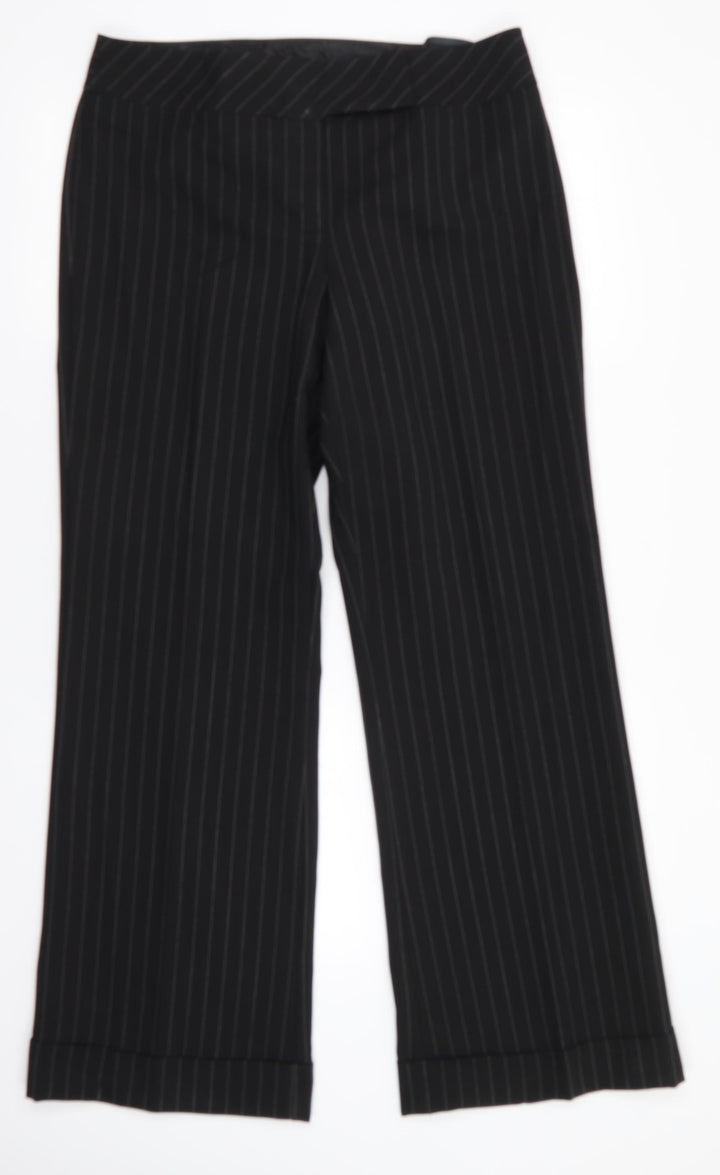 Dorothy Perkins Womens Black Striped Polyester Trousers  Size 14 L30.5 in Regular  - White Stripe Turn Ups