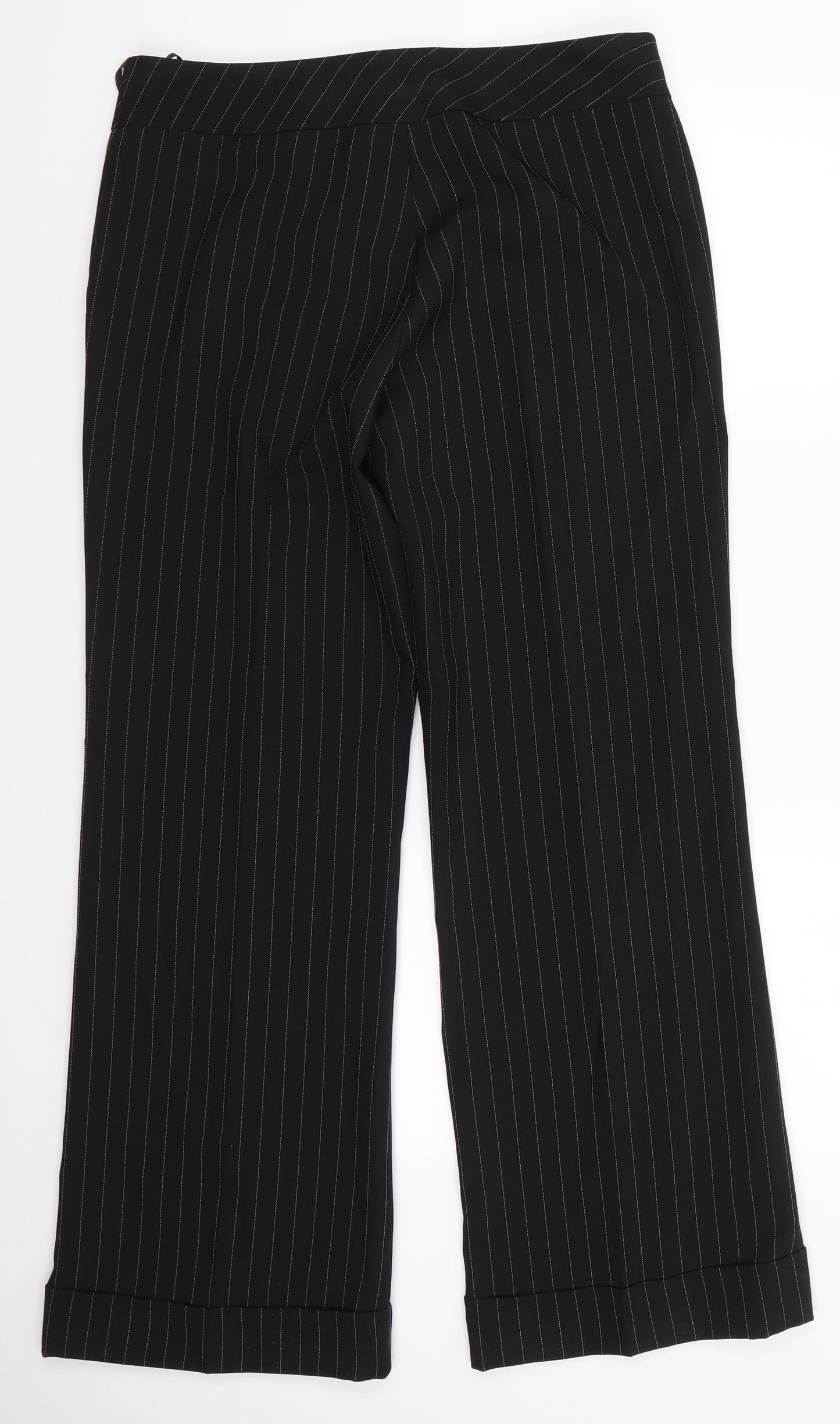 Dorothy Perkins Womens Black Striped Polyester Trousers  Size 14 L30.5 in Regular  - White Stripe Turn Ups