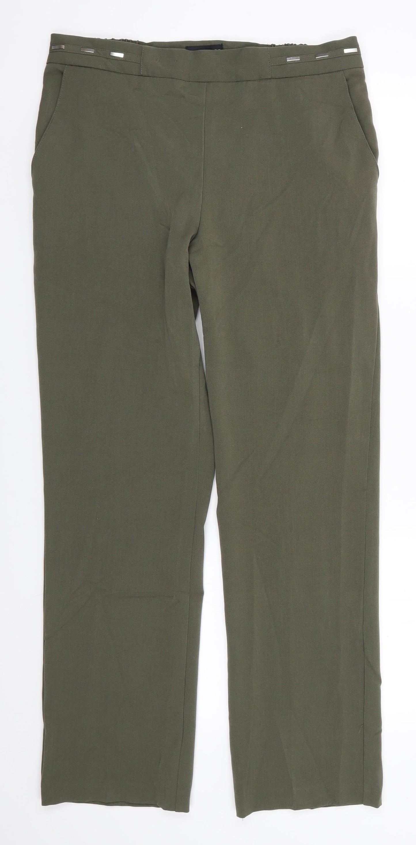 Anna Rose Womens Green  Polyester Trousers  Size 12 L29 in Regular  - Side Elastication Olive Green