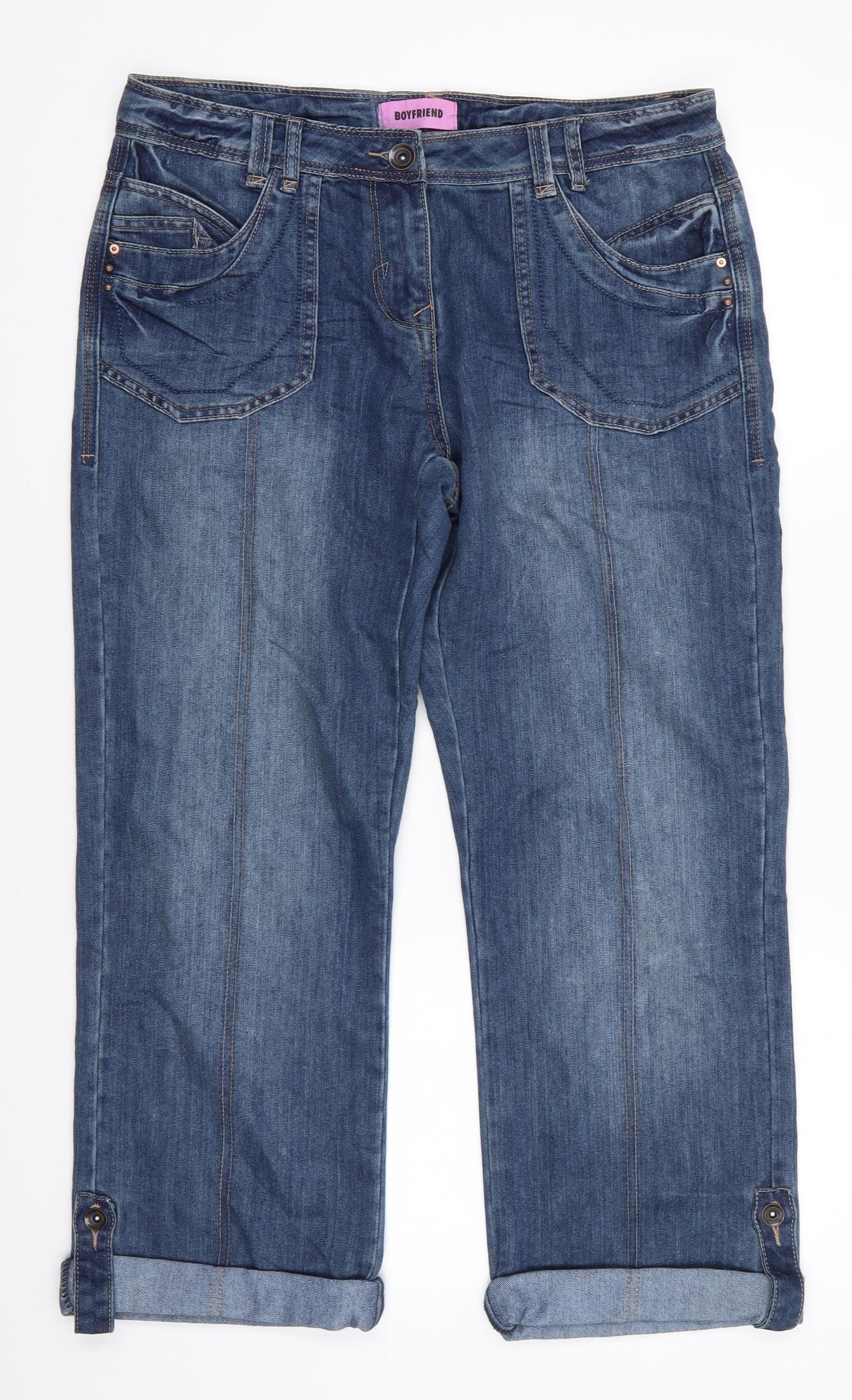 George Womens Blue  Cotton Boyfriend Jeans Size 14 L25 in Regular  - Roll Up with tab Soft feel