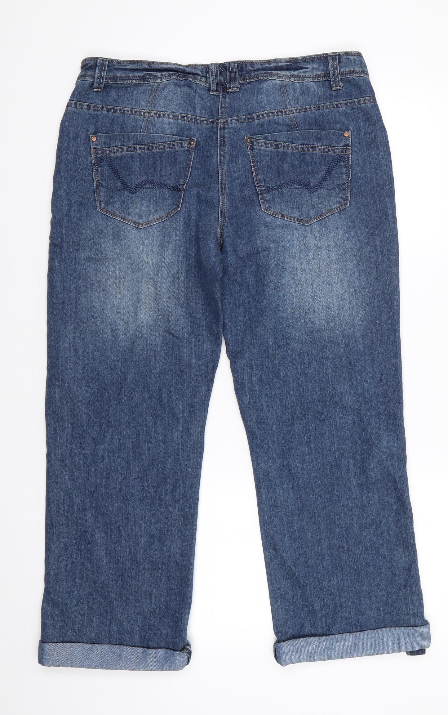 George Womens Blue  Cotton Boyfriend Jeans Size 14 L25 in Regular  - Roll Up with tab Soft feel