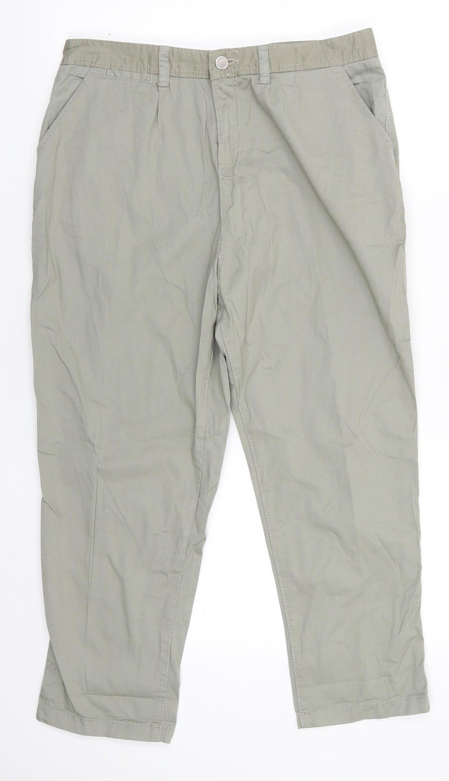 Florence and Fred Womens Green  Cotton Cropped Trousers Size 12 L23 in Regular  - Sage Green