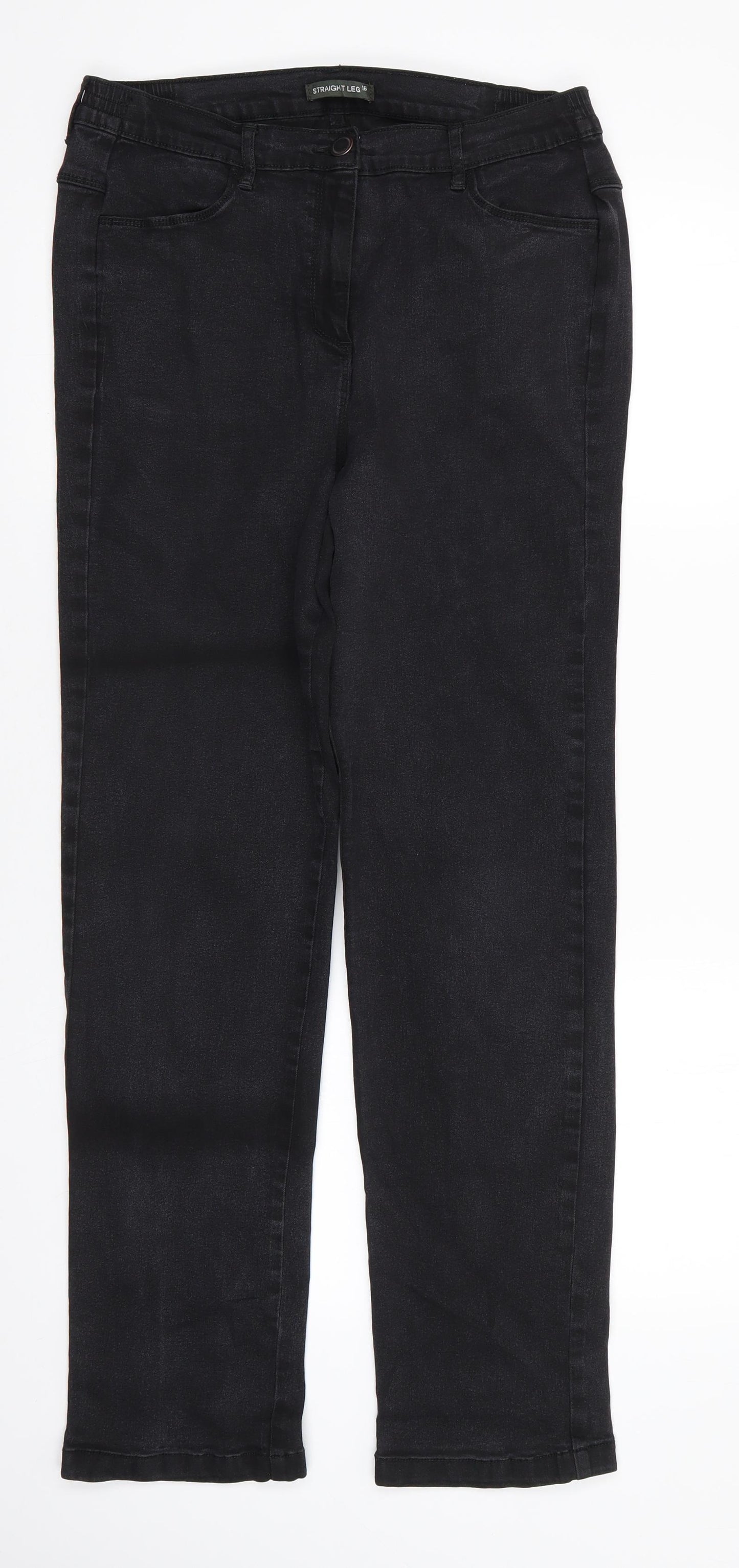 Bonmarché Womens Black  Cotton Straight Jeans Size 16 L29.5 in Regular  - Side Elastication