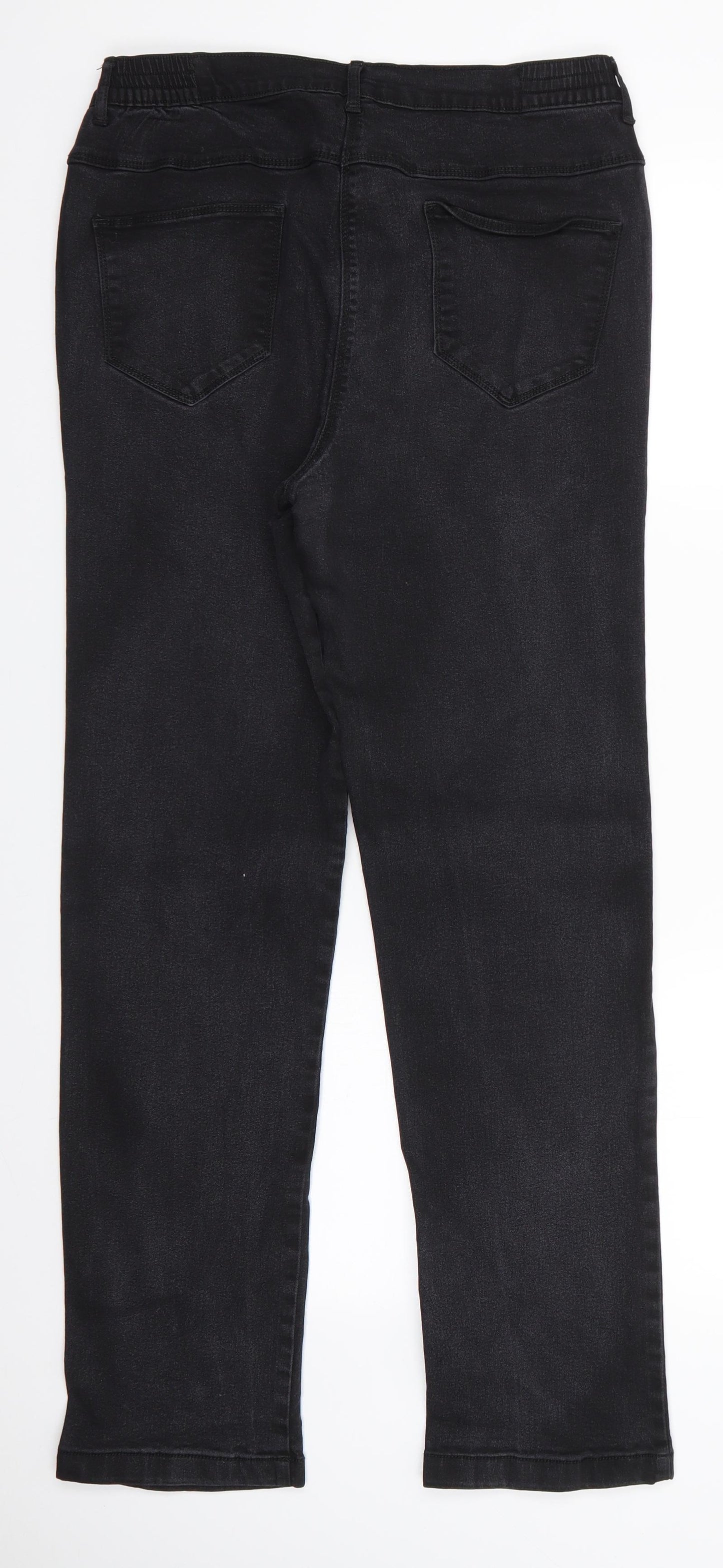 Bonmarché Womens Black  Cotton Straight Jeans Size 16 L29.5 in Regular  - Side Elastication