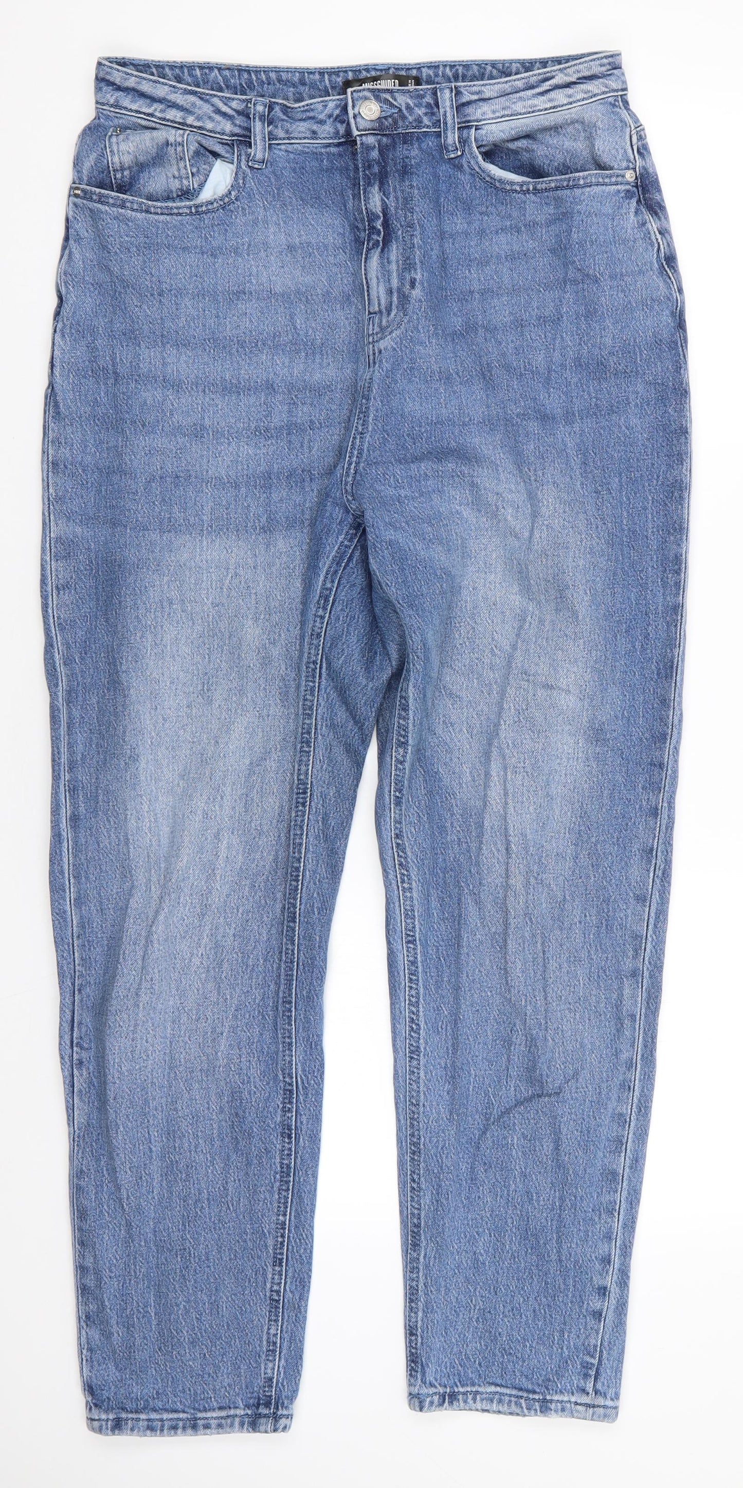 Missguided Womens Blue  Cotton Straight Jeans Size 12 L27 in Regular  - Stonewashed Soft touch