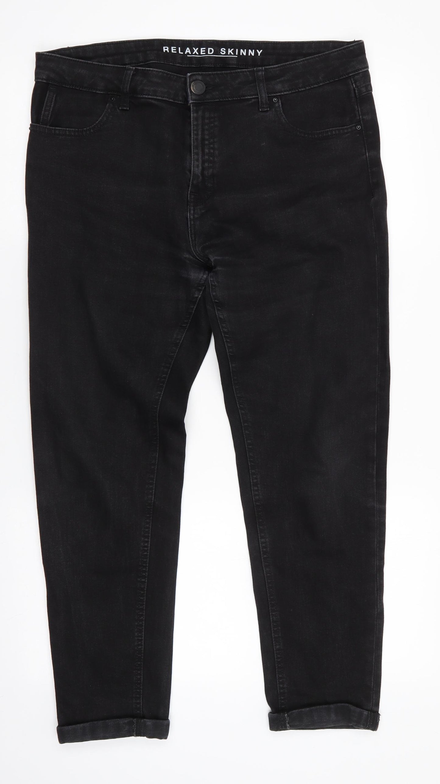 Marks and Spencer Womens Black  Cotton Skinny Jeans Size 14 L26 in Relaxed  - Turn Ups