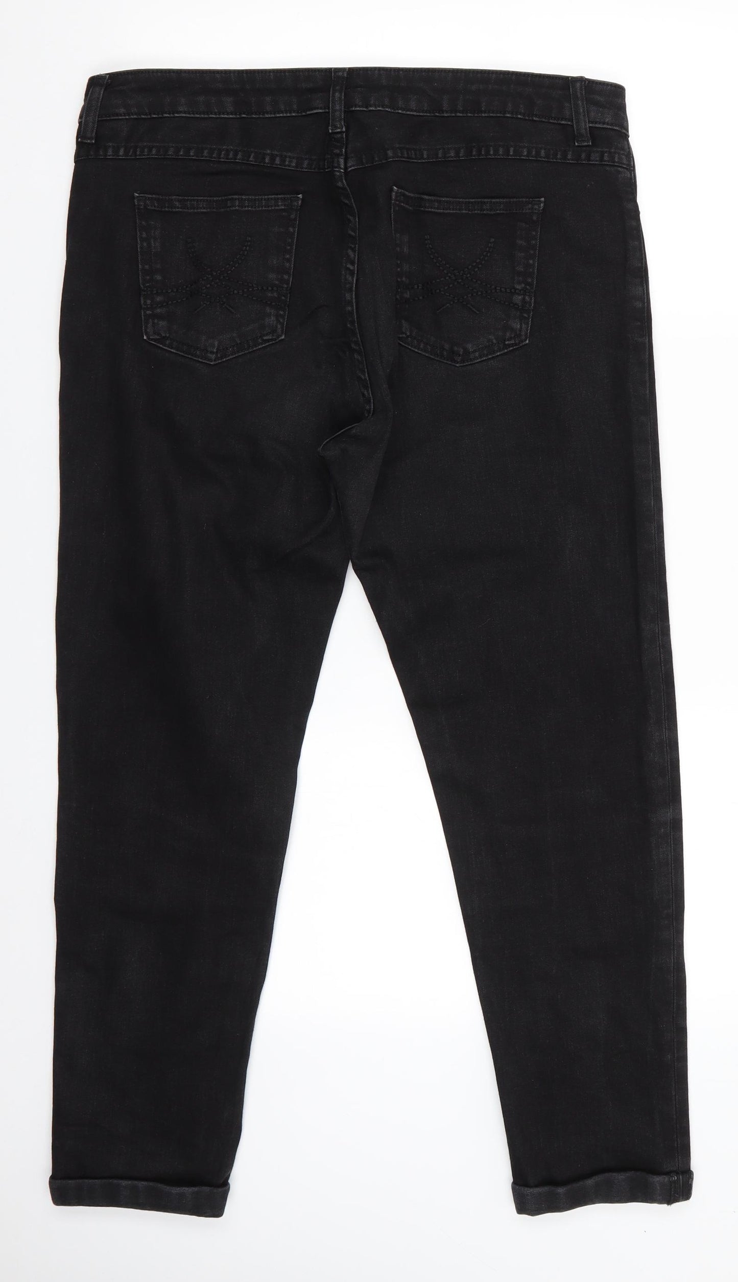 Marks and Spencer Womens Black  Cotton Skinny Jeans Size 14 L26 in Relaxed  - Turn Ups