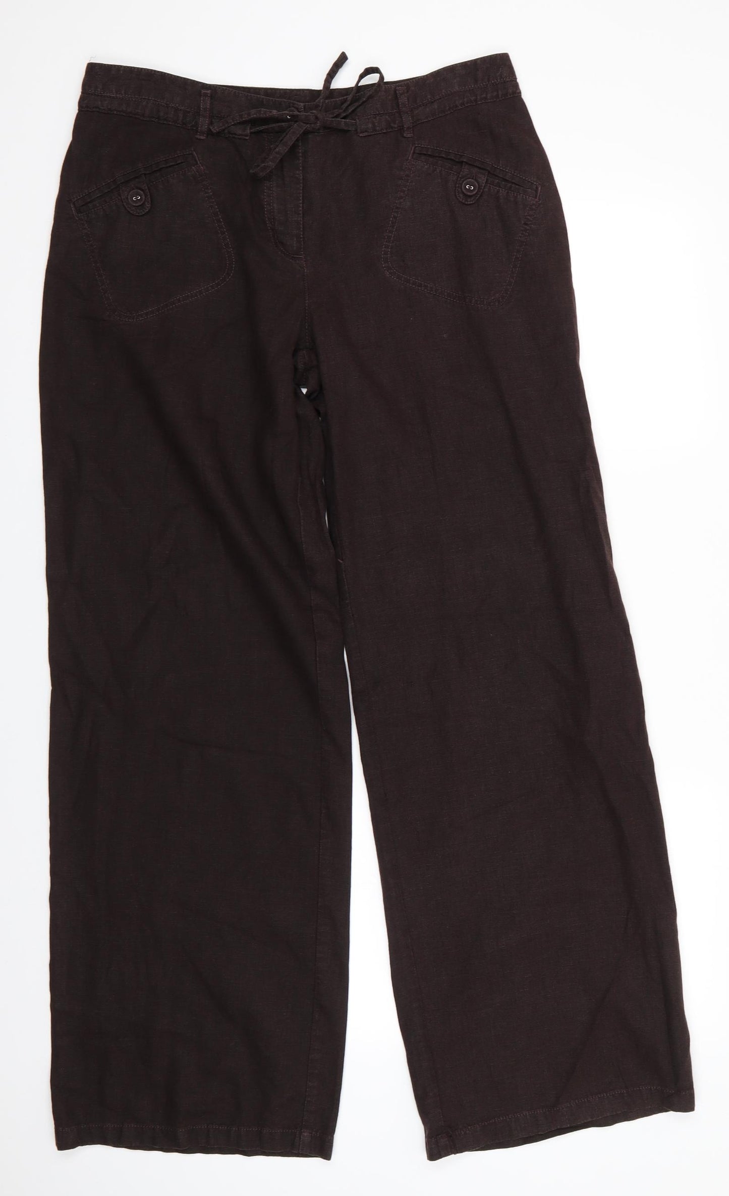 NEXT Womens Brown  Linen Trousers  Size 14 L32 in Regular  - Linen Look trousers - wide legged