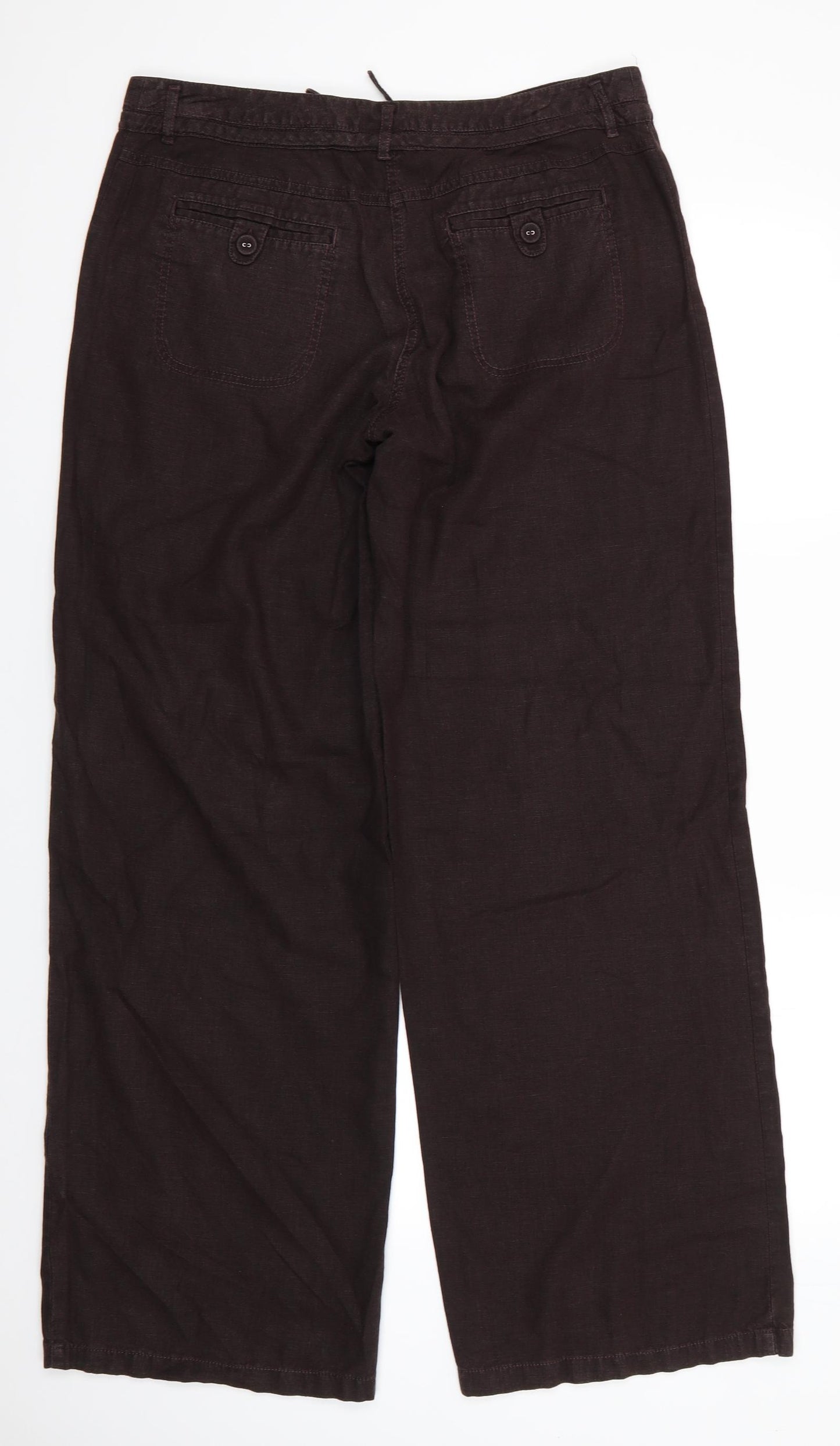 NEXT Womens Brown  Linen Trousers  Size 14 L32 in Regular  - Linen Look trousers - wide legged