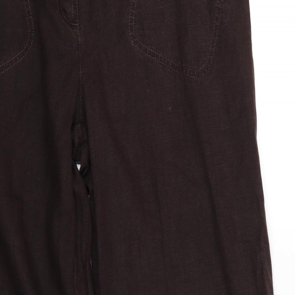 NEXT Womens Brown  Linen Trousers  Size 14 L32 in Regular  - Linen Look trousers - wide legged