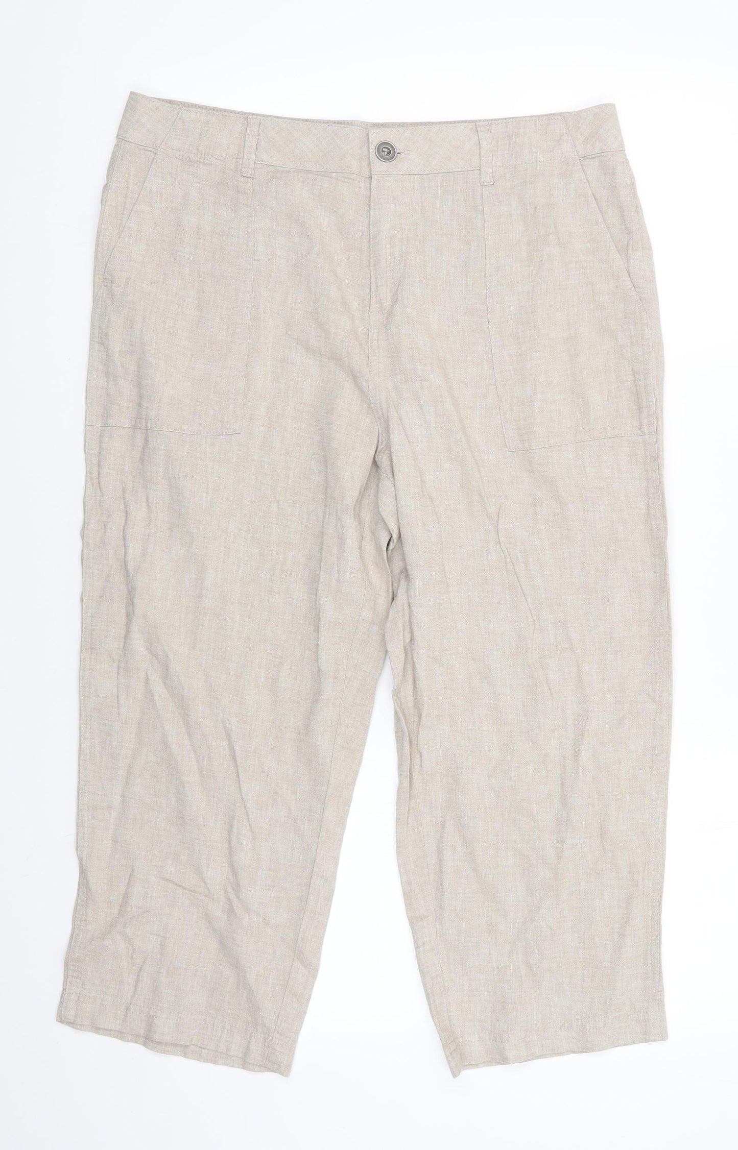 Florence and Fred Womens Beige  Linen Cropped Trousers Size 14 L22 in Regular  - Linen Look Trousers Oatmeal Colour