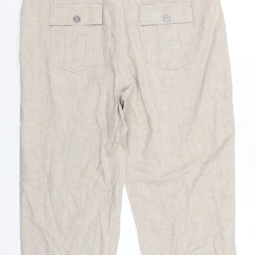 Florence and Fred Womens Beige  Linen Cropped Trousers Size 14 L22 in Regular  - Linen Look Trousers Oatmeal Colour