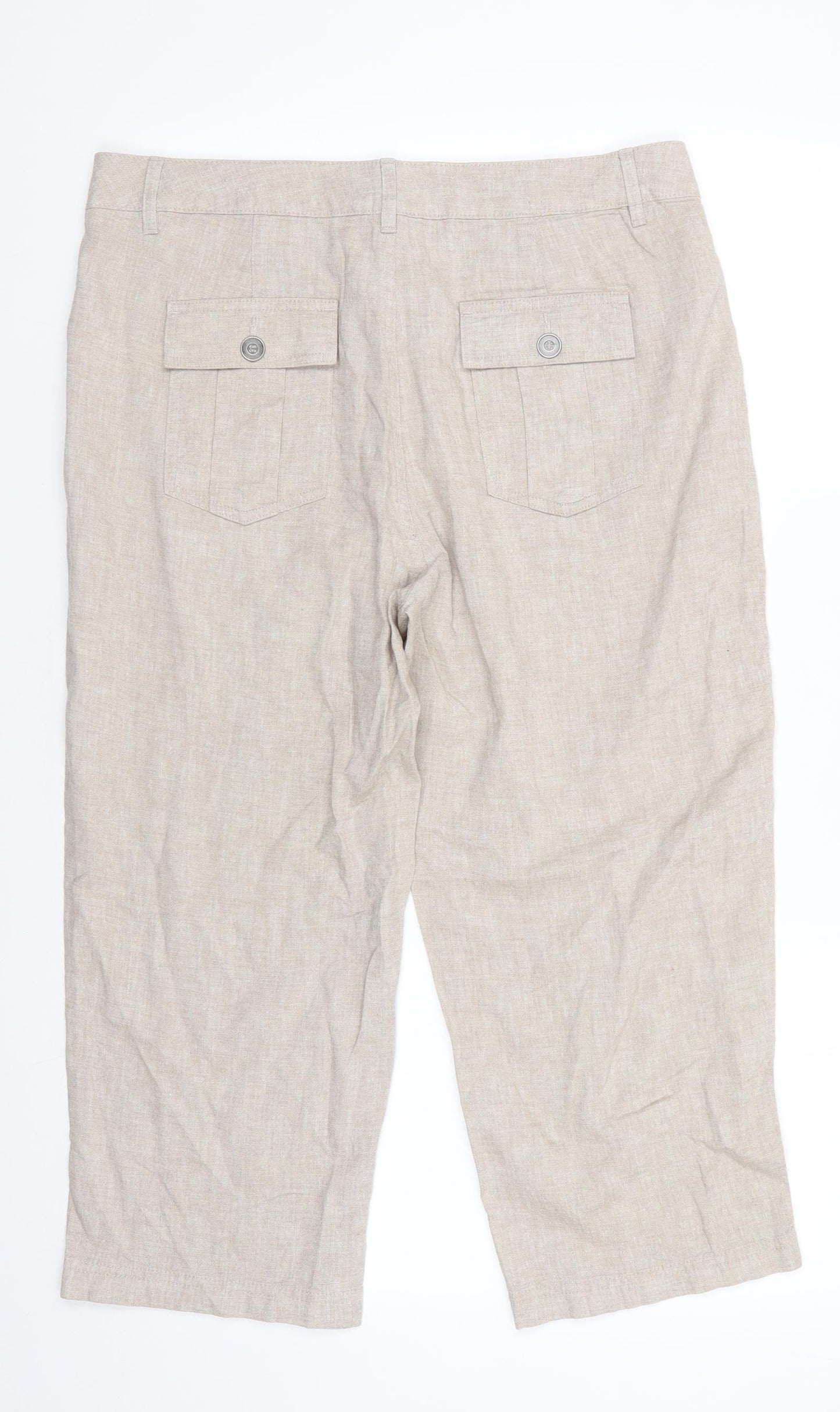 Florence and Fred Womens Beige  Linen Cropped Trousers Size 14 L22 in Regular  - Linen Look Trousers Oatmeal Colour