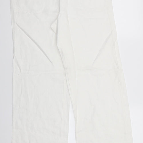 Marks and Spencer Womens White  Linen Trousers  Size 12 L32 in Regular  - Linen trousers - wide legged