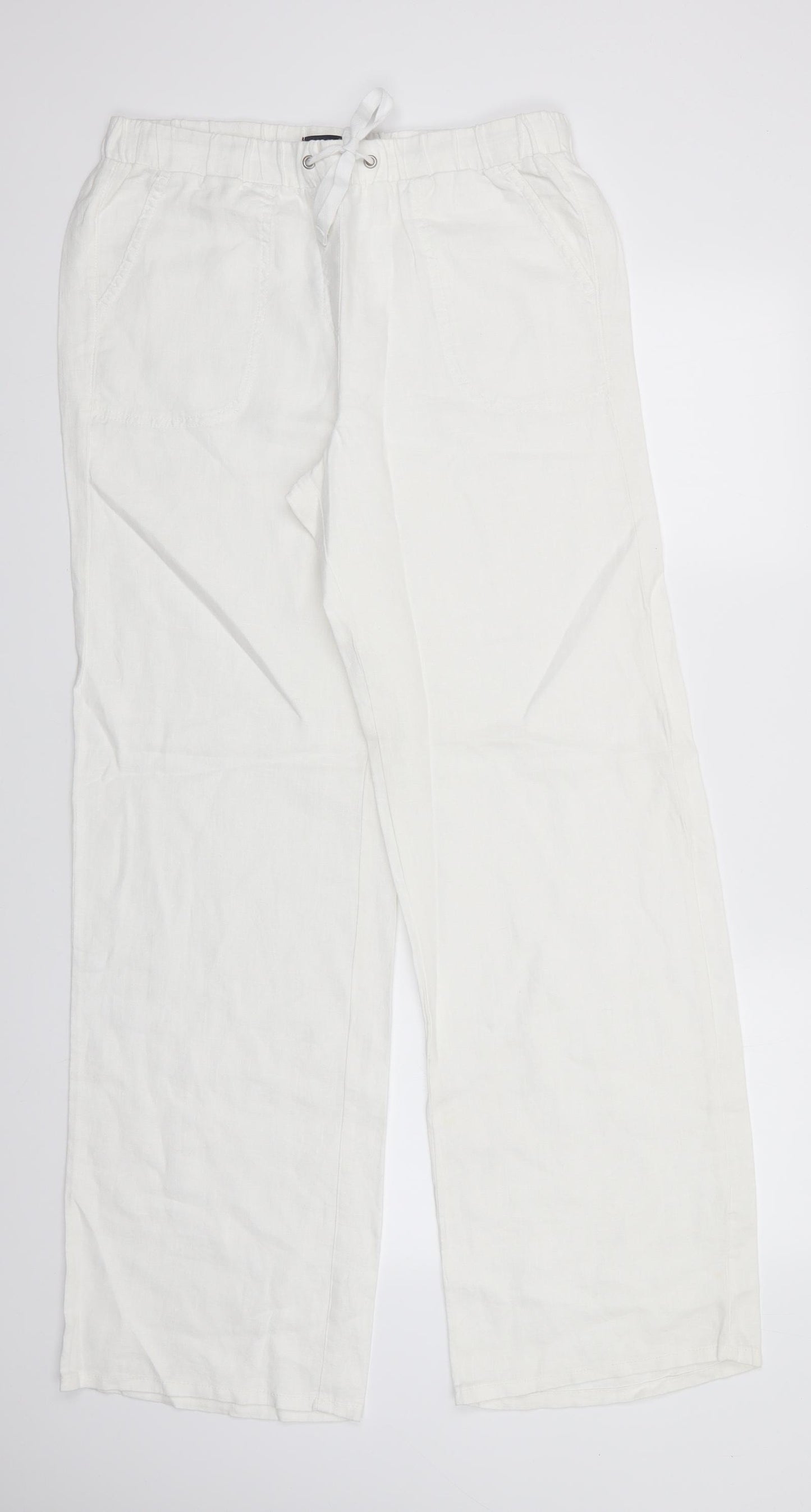 Marks and Spencer Womens White  Linen Trousers  Size 12 L32 in Regular  - Linen trousers - wide legged
