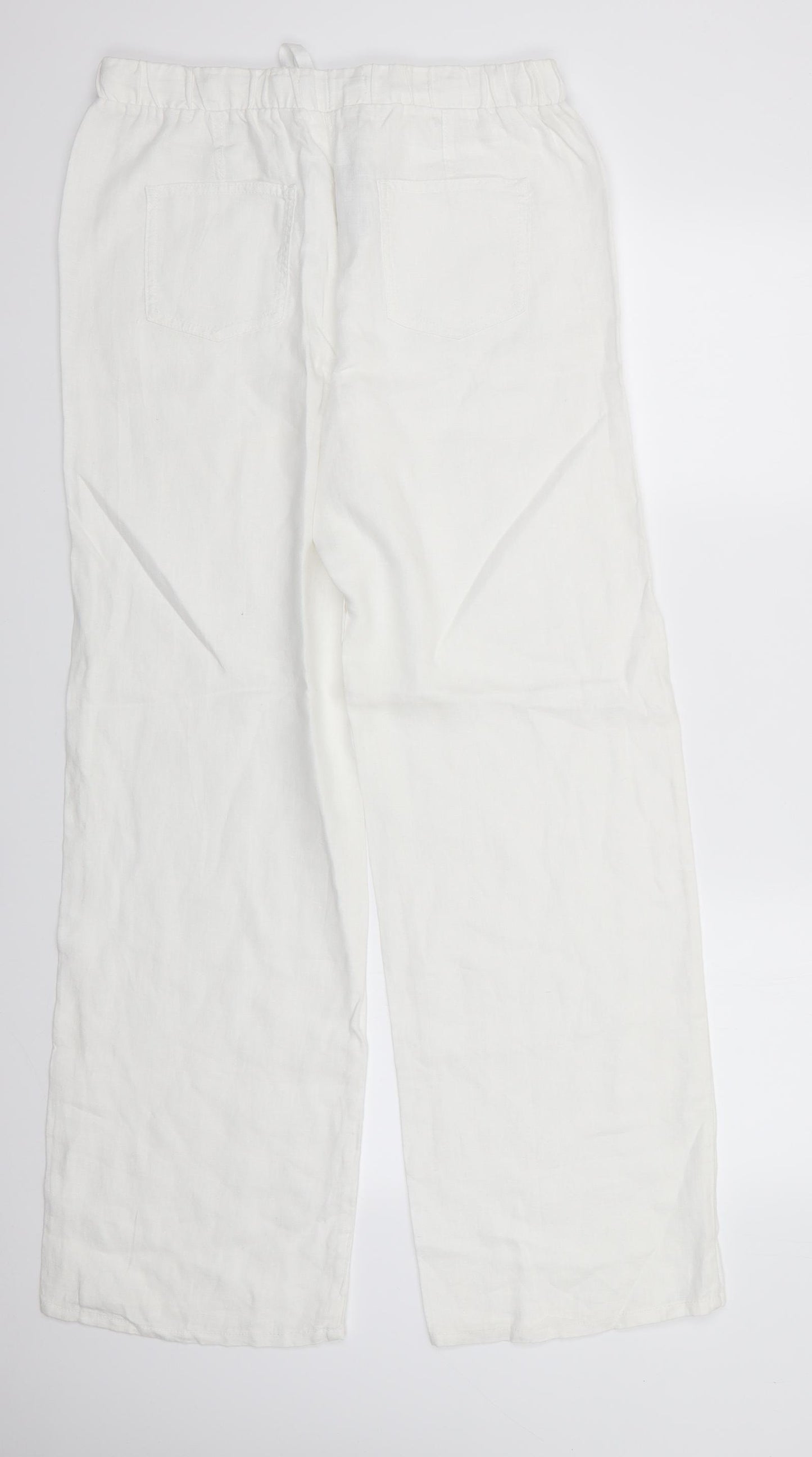 Marks and Spencer Womens White  Linen Trousers  Size 12 L32 in Regular  - Linen trousers - wide legged