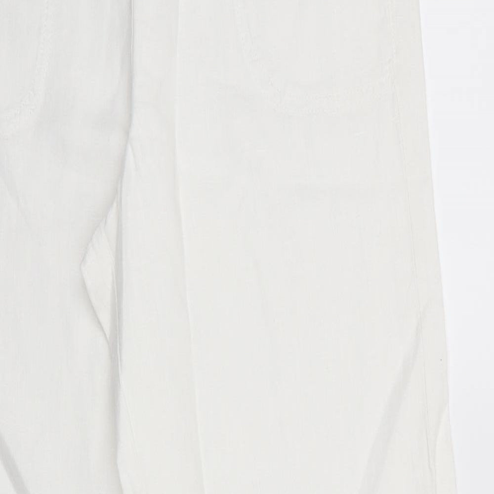Marks and Spencer Womens White  Linen Trousers  Size 12 L32 in Regular  - Linen trousers - wide legged