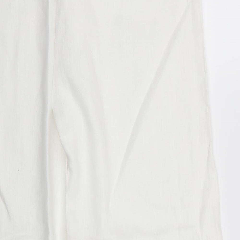 Marks and Spencer Womens White  Linen Trousers  Size 12 L32 in Regular  - Linen trousers - wide legged