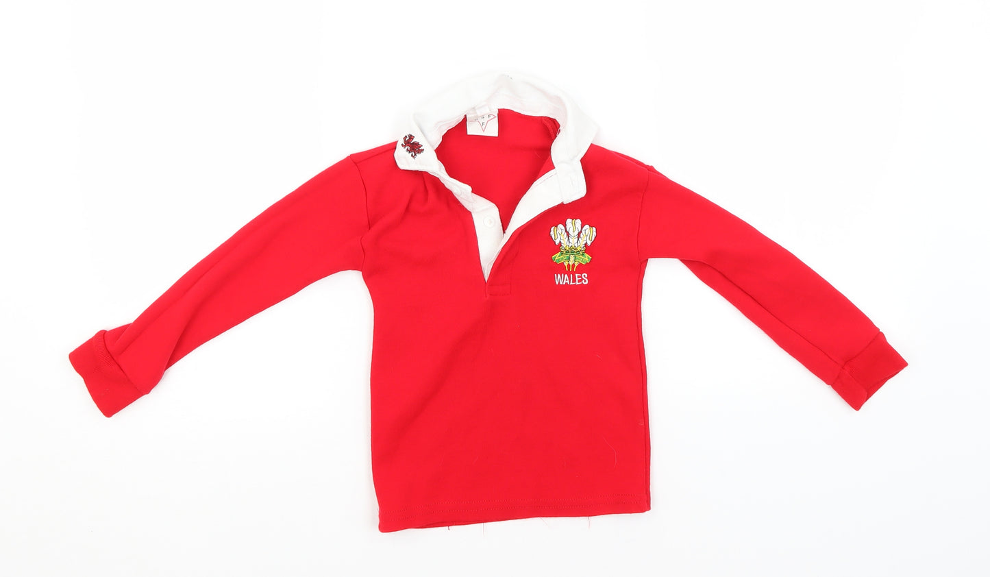 HSF Boys Red  Acrylic Basic T-Shirt Size 2-3 Years Collared  - Rugby, Wales