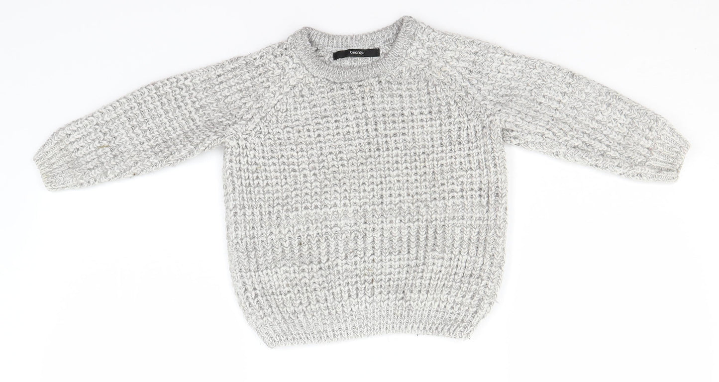 George Boys Grey Round Neck  Acrylic Pullover Jumper Size 2-3 Years
