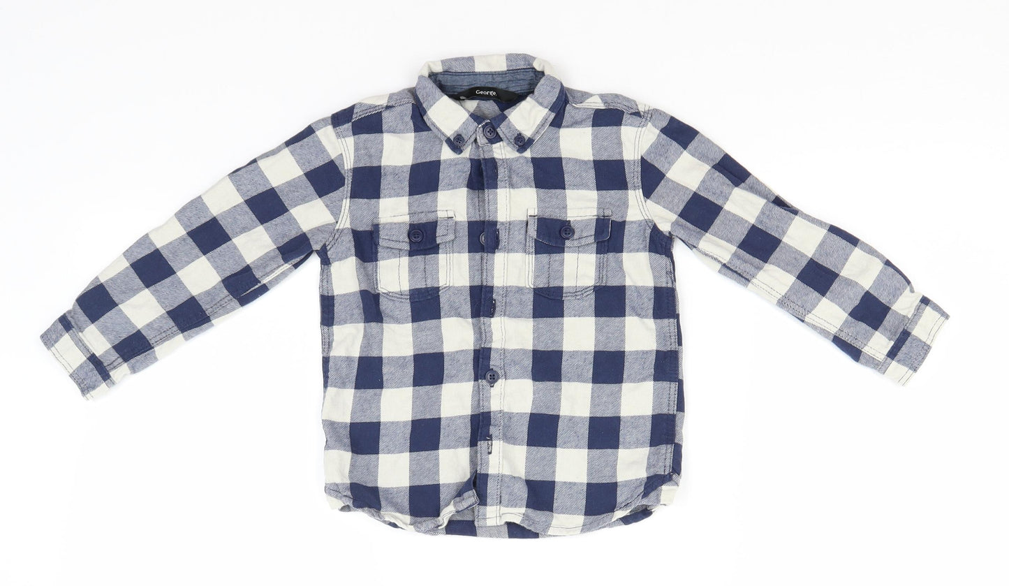 George Boys Blue Check Cotton Basic Button-Up Size 2-3 Years Collared