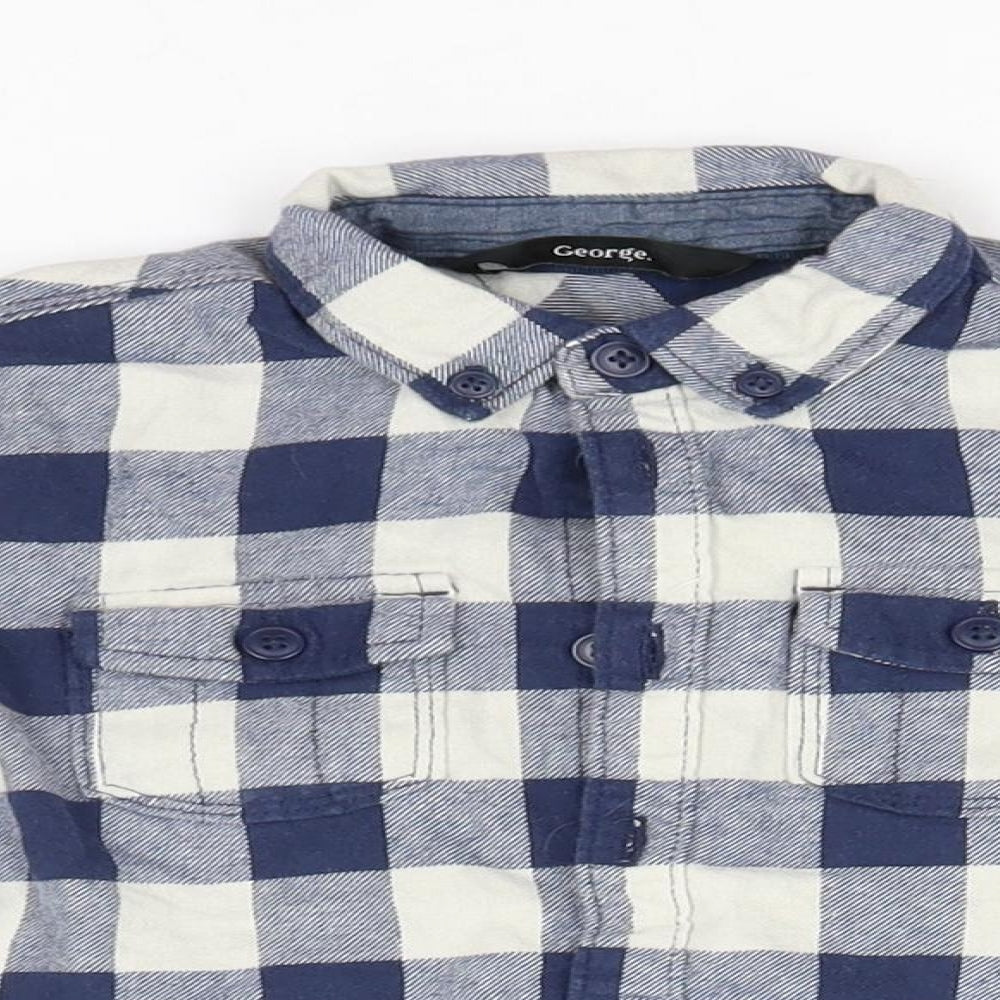 George Boys Blue Check Cotton Basic Button-Up Size 2-3 Years Collared