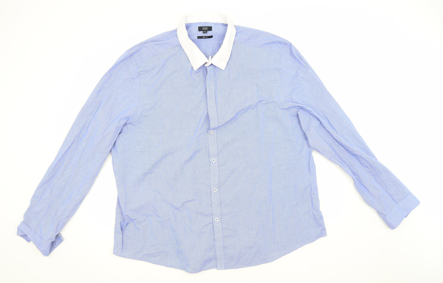 F&F Mens Blue Check Polyester  Button-Up Size 18.5 Collared