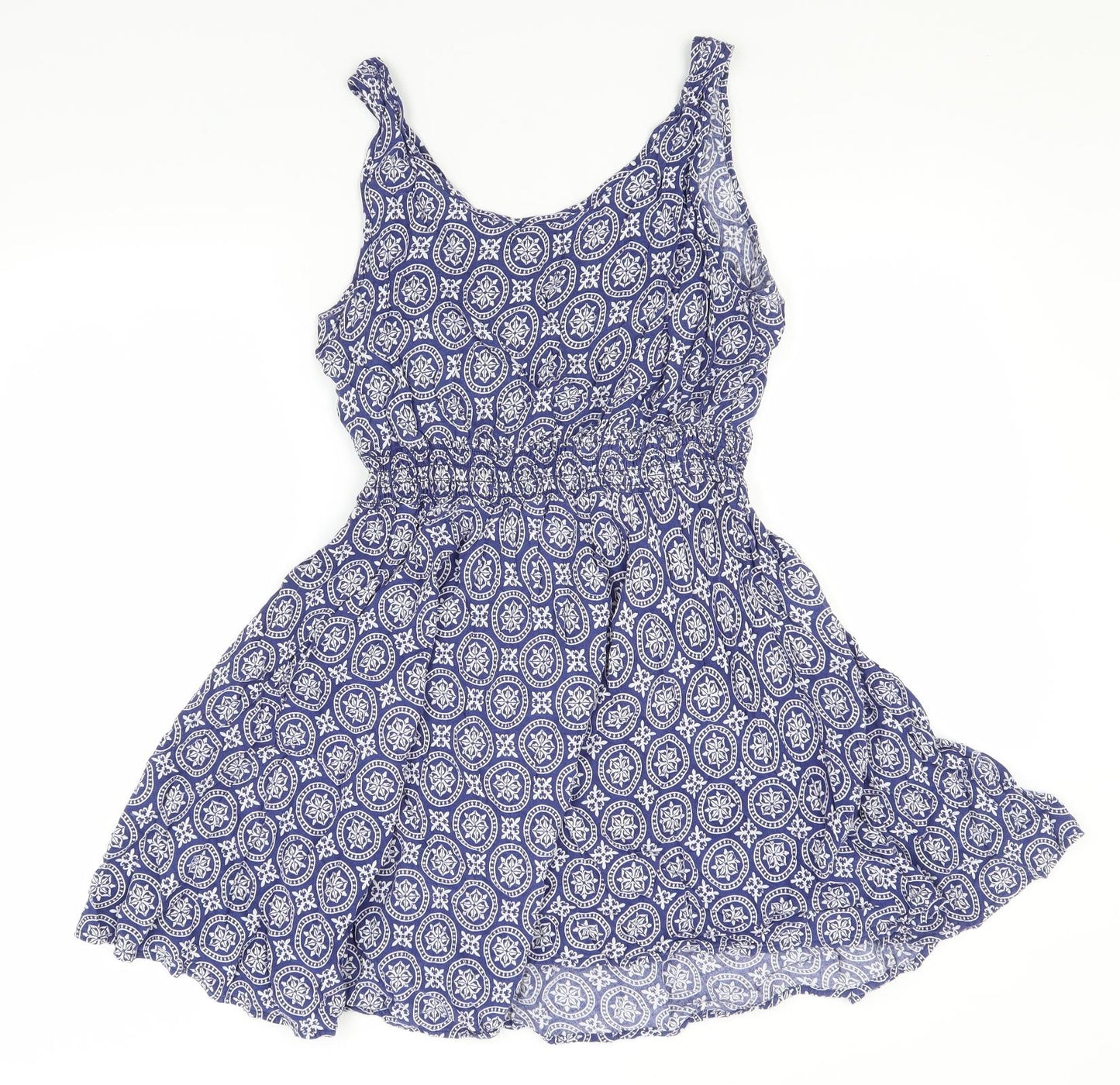 Papaya Womens Blue Geometric Viscose A-Line  Size 16  Round Neck