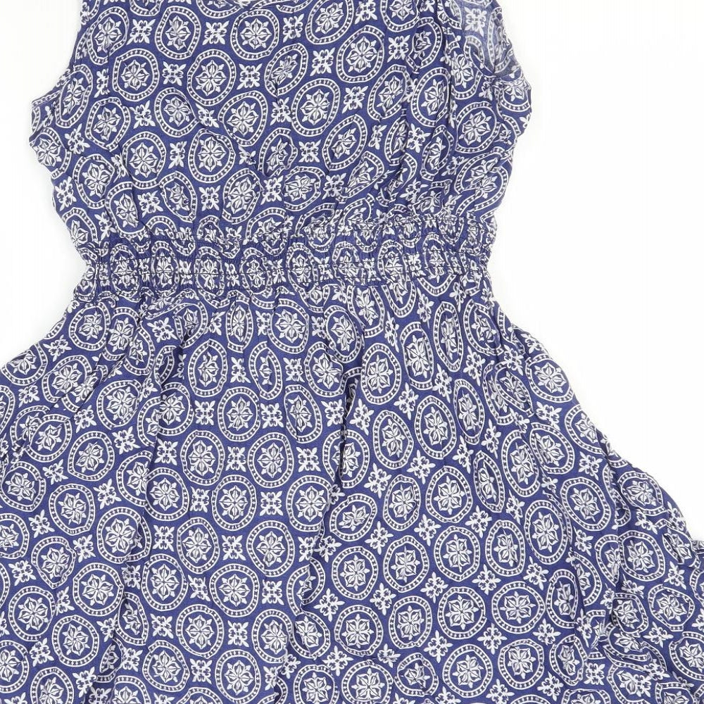Papaya Womens Blue Geometric Viscose A-Line  Size 16  Round Neck