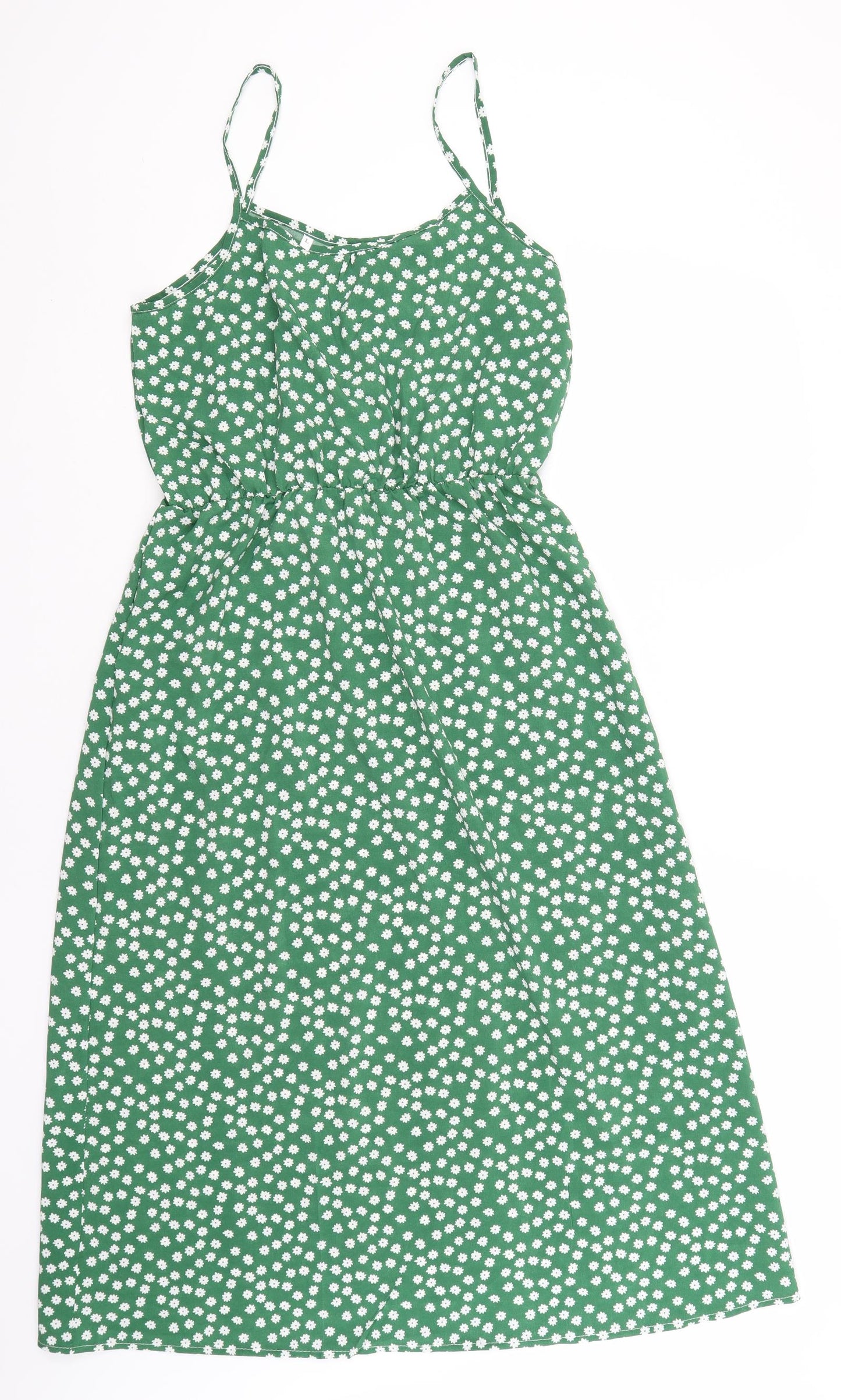 SheIn Womens Green Floral Polyester A-Line  Size L  Round Neck