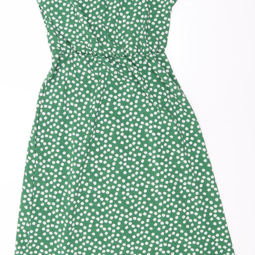 SheIn Womens Green Floral Polyester A-Line  Size L  Round Neck