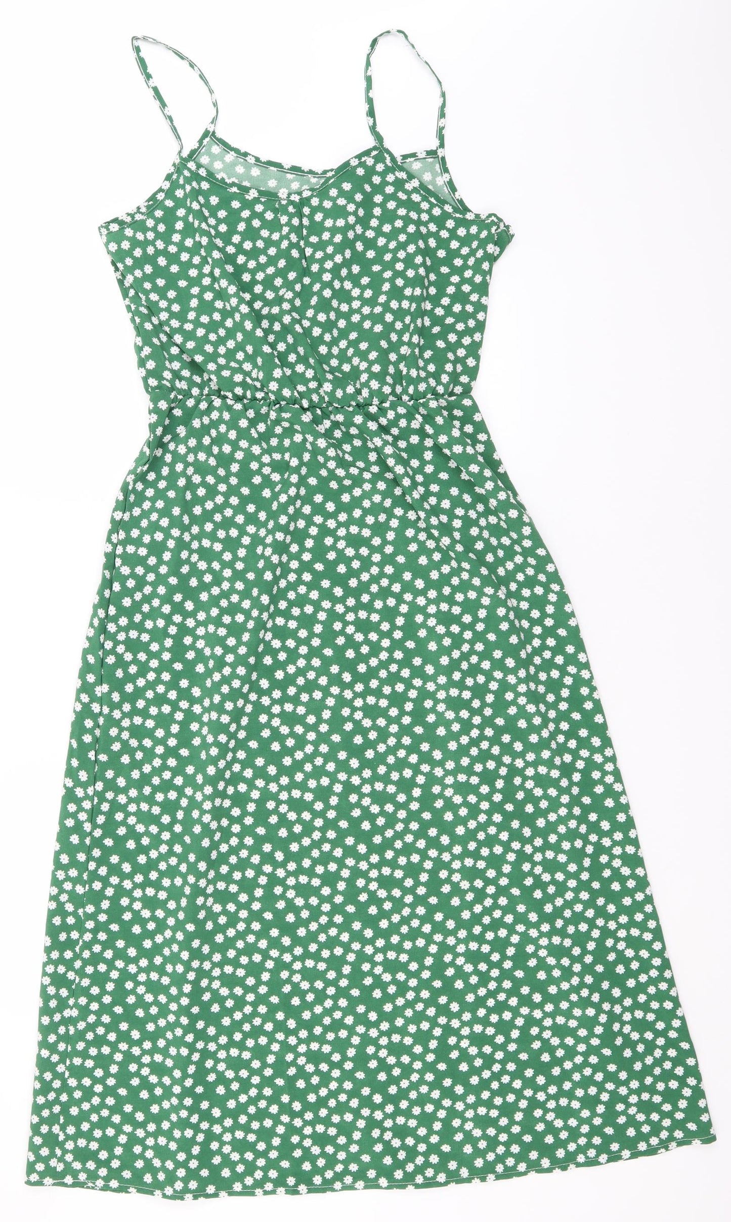 SheIn Womens Green Floral Polyester A-Line  Size L  Round Neck